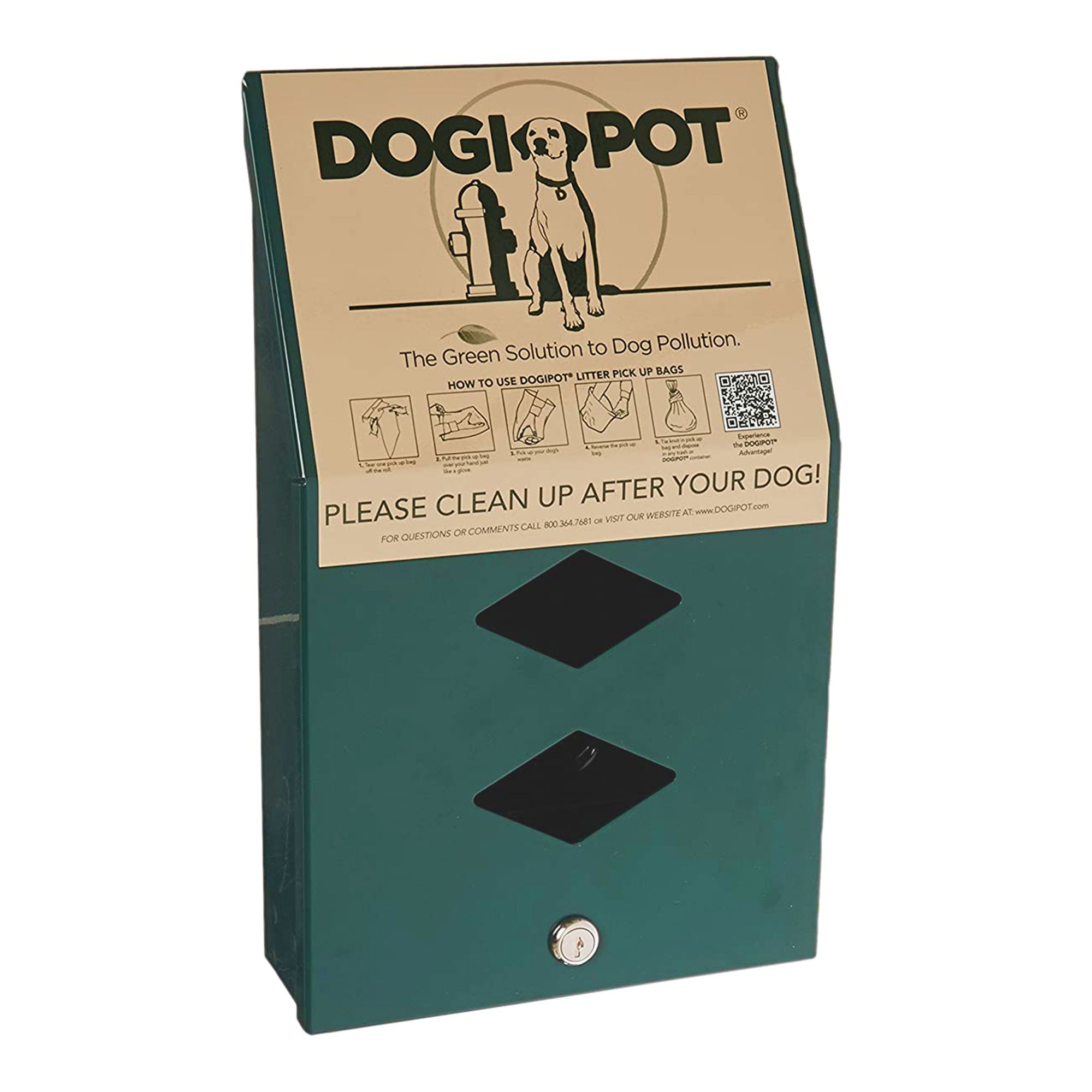 Dogipot Aluminum Junior Bag Dispenser, 400 Bag Capacity, w/ Case of 10 Bag Rolls
