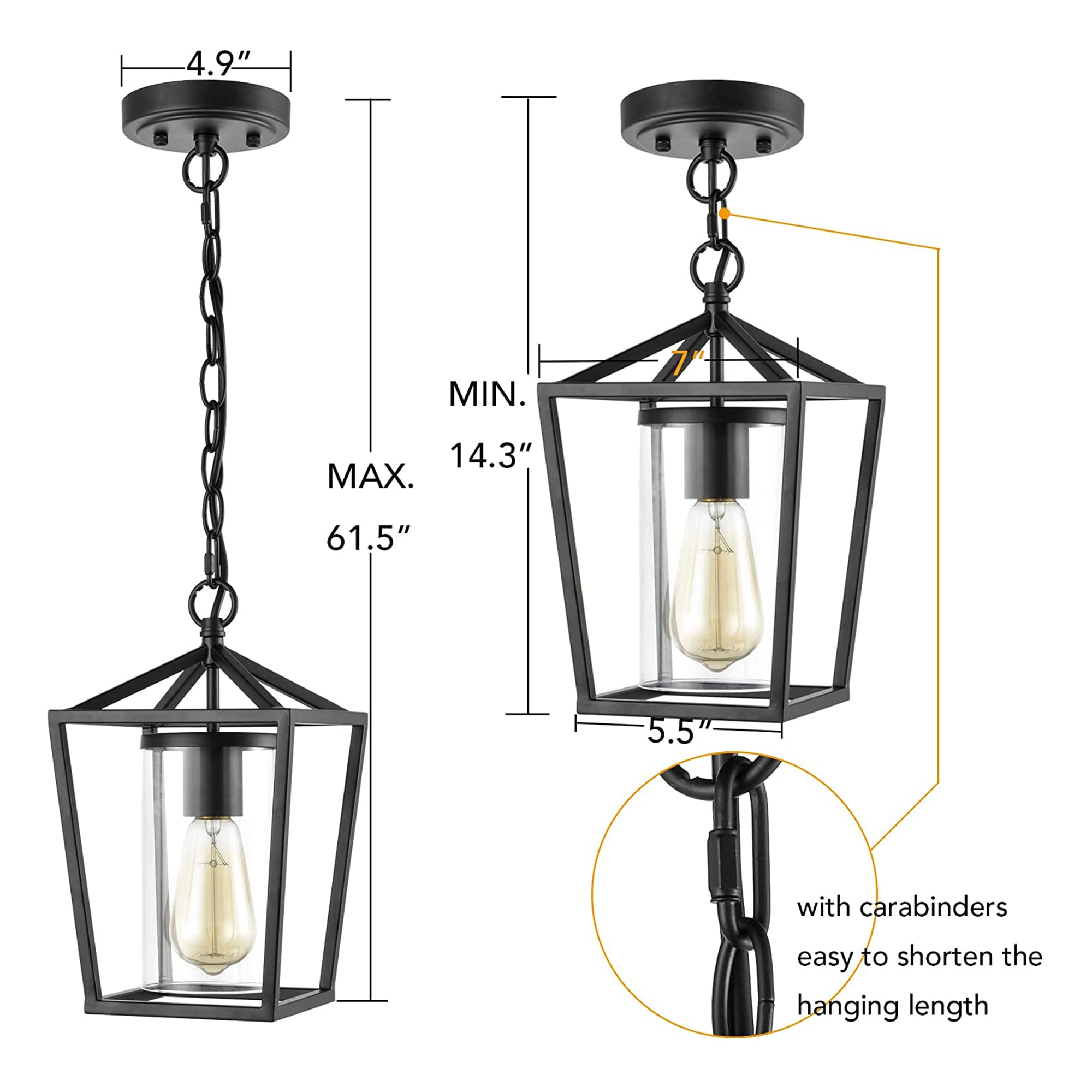 JEENKAE Modern Farmhouse Hanging Kitchen Lantern Lamp with Chain, Black (3 Pack) - VMInnovations