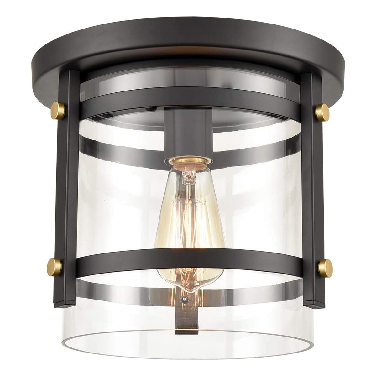HYDELITE Industrial Flush Mount LED Ceiling Light Fixture w/ Glass, Black (3 Pk)