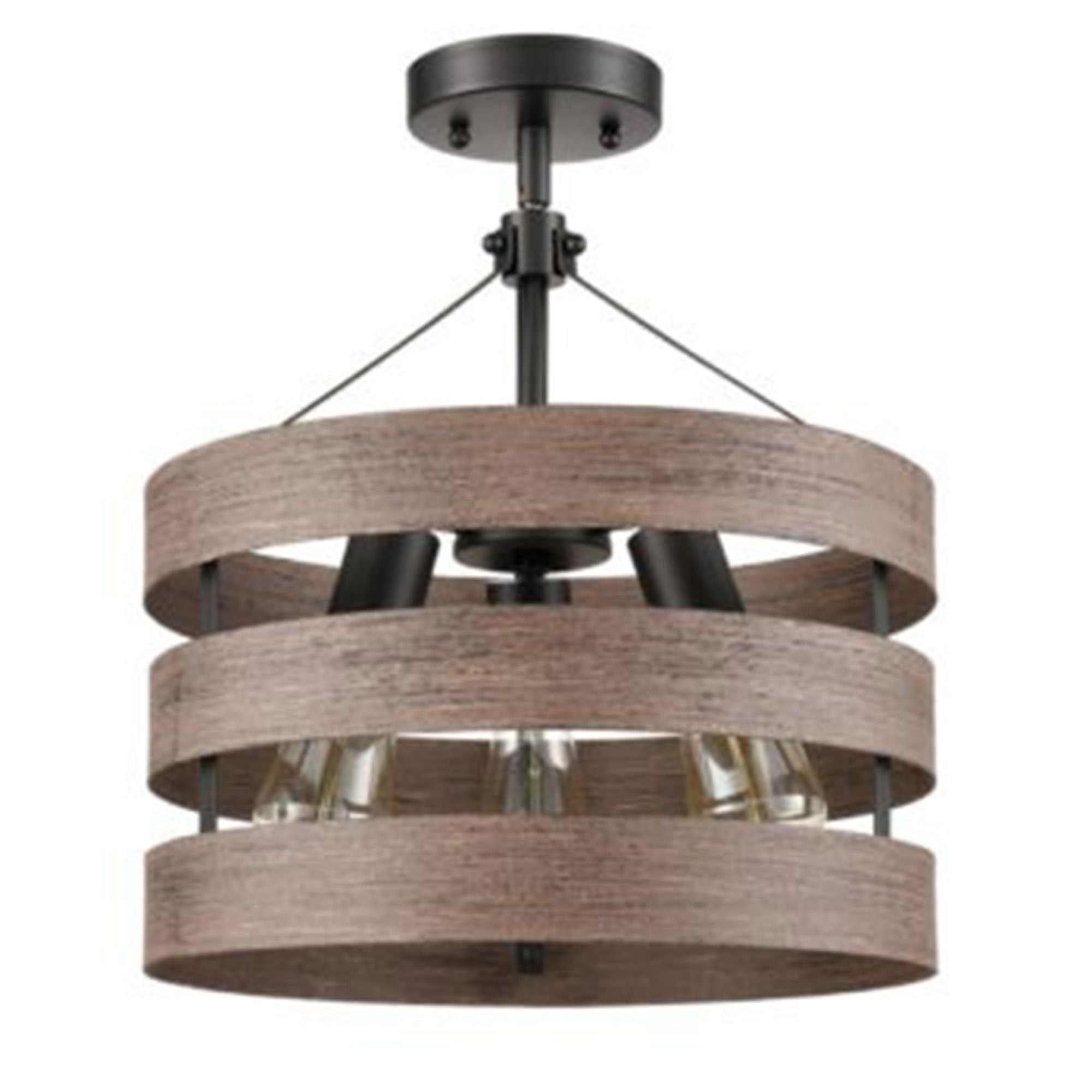 HOLKIRT Modern Farmhouse Metal Drum Hanging Kitchen Pendant, Wood Grain (2 Pack) - VMInnovations