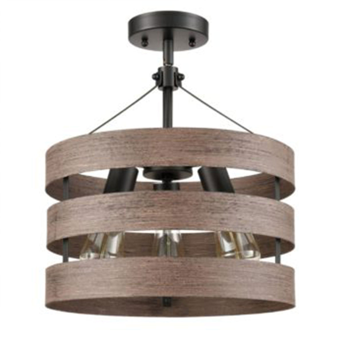 HOLKIRT Modern Farmhouse Metal Drum Hanging Kitchen Pendant, Wood Grain (3 Pack)