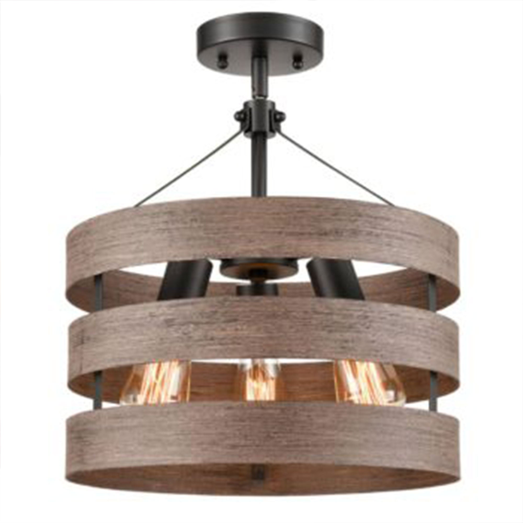 HOLKIRT Modern Farmhouse Metal Drum Hanging Kitchen Pendant, Wood Grain (3 Pack) - VMInnovations