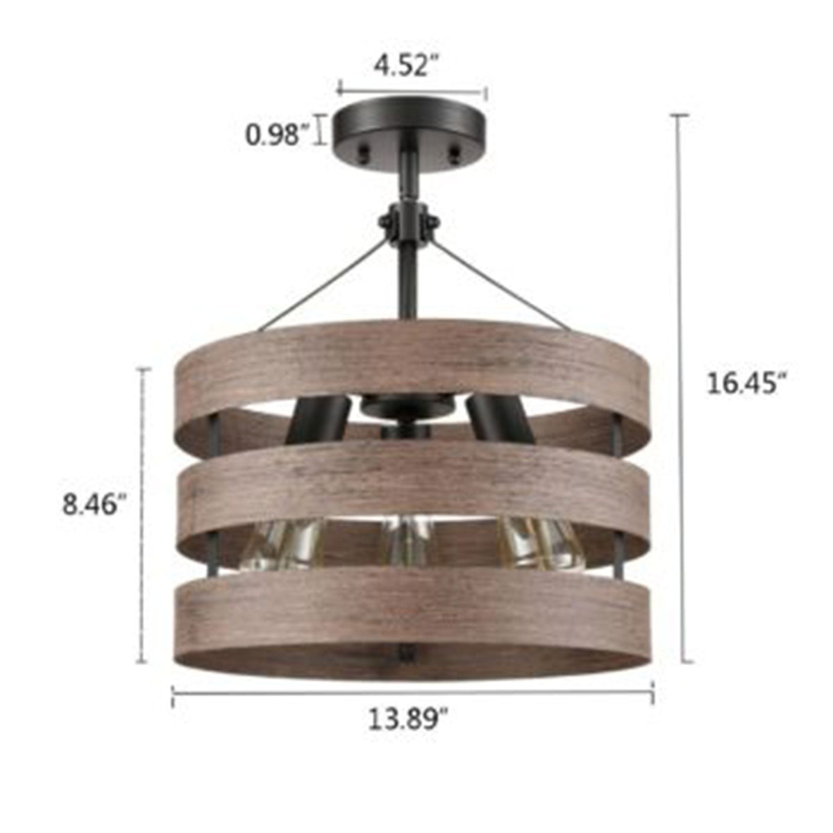 HOLKIRT Modern Farmhouse Metal Drum Hanging Kitchen Pendant, Wood Grain (2 Pack)