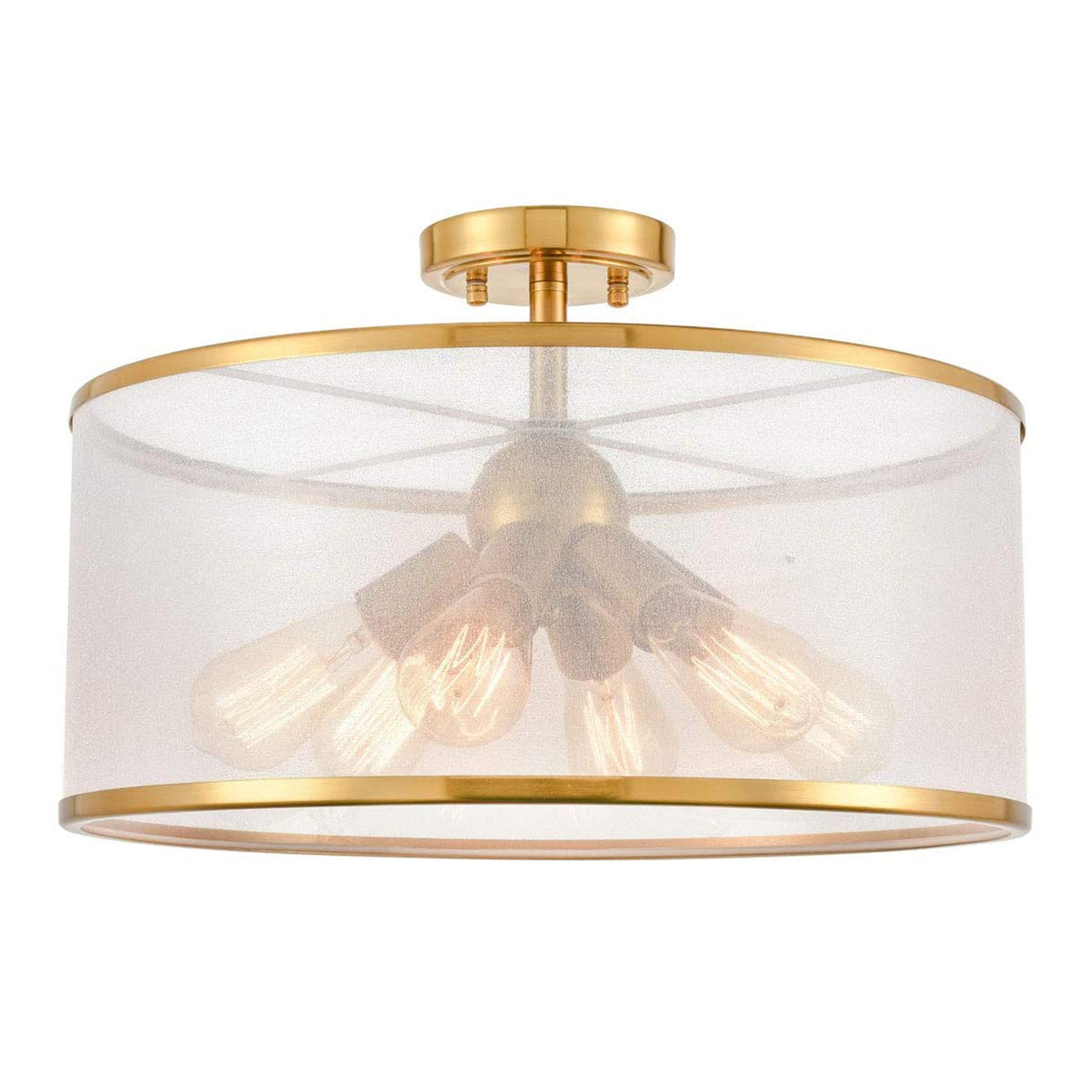HYDELITE Modern Drum Organza Semi Flush Mount Ceiling Light Chandelier, Gold