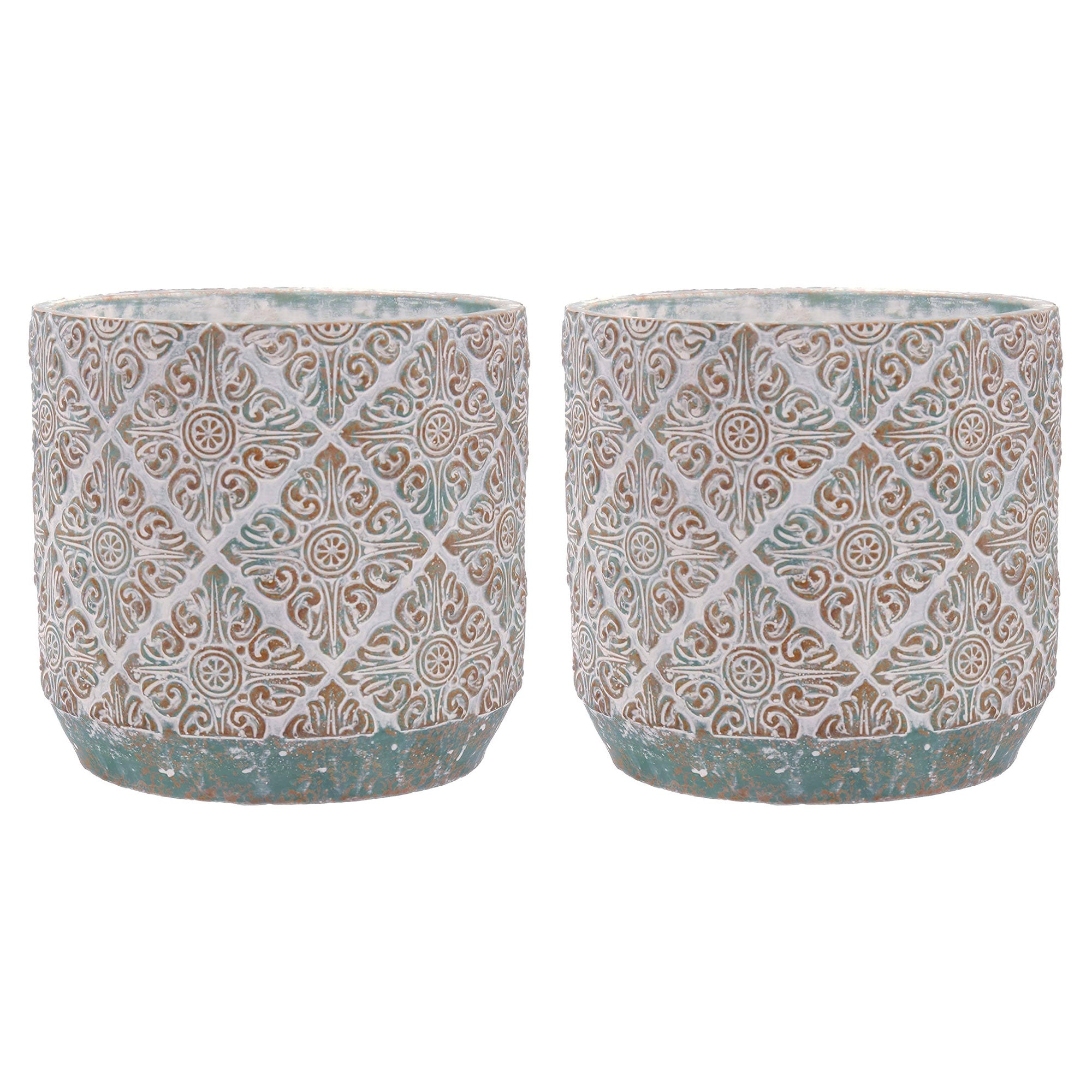 Inspirella 7.1 Inch Ceramic Round Colorful Plant Pots w/ Drainage Holes (2 Pack)