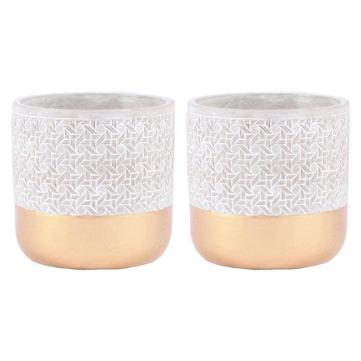 Inspirella 5.3 In Ceramic Round Geometric Plant Pots w/ Drainage Holes (2 Pack)
