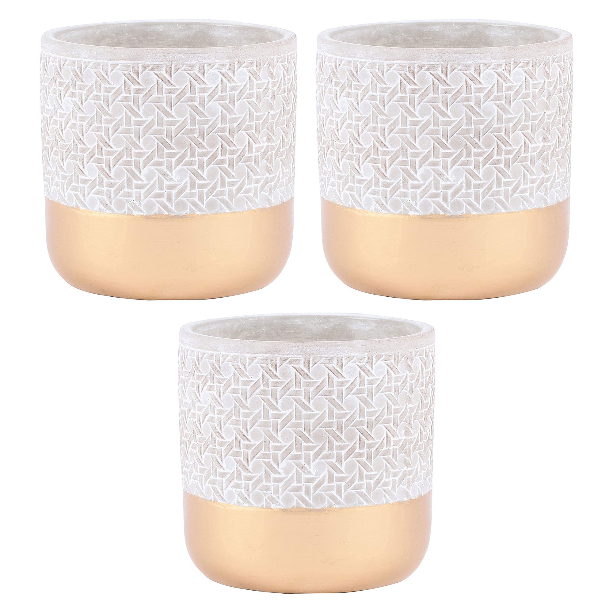 Inspirella 5.3 In Ceramic Round Geometric Plant Pots w/ Drainage Holes (3 Pack)