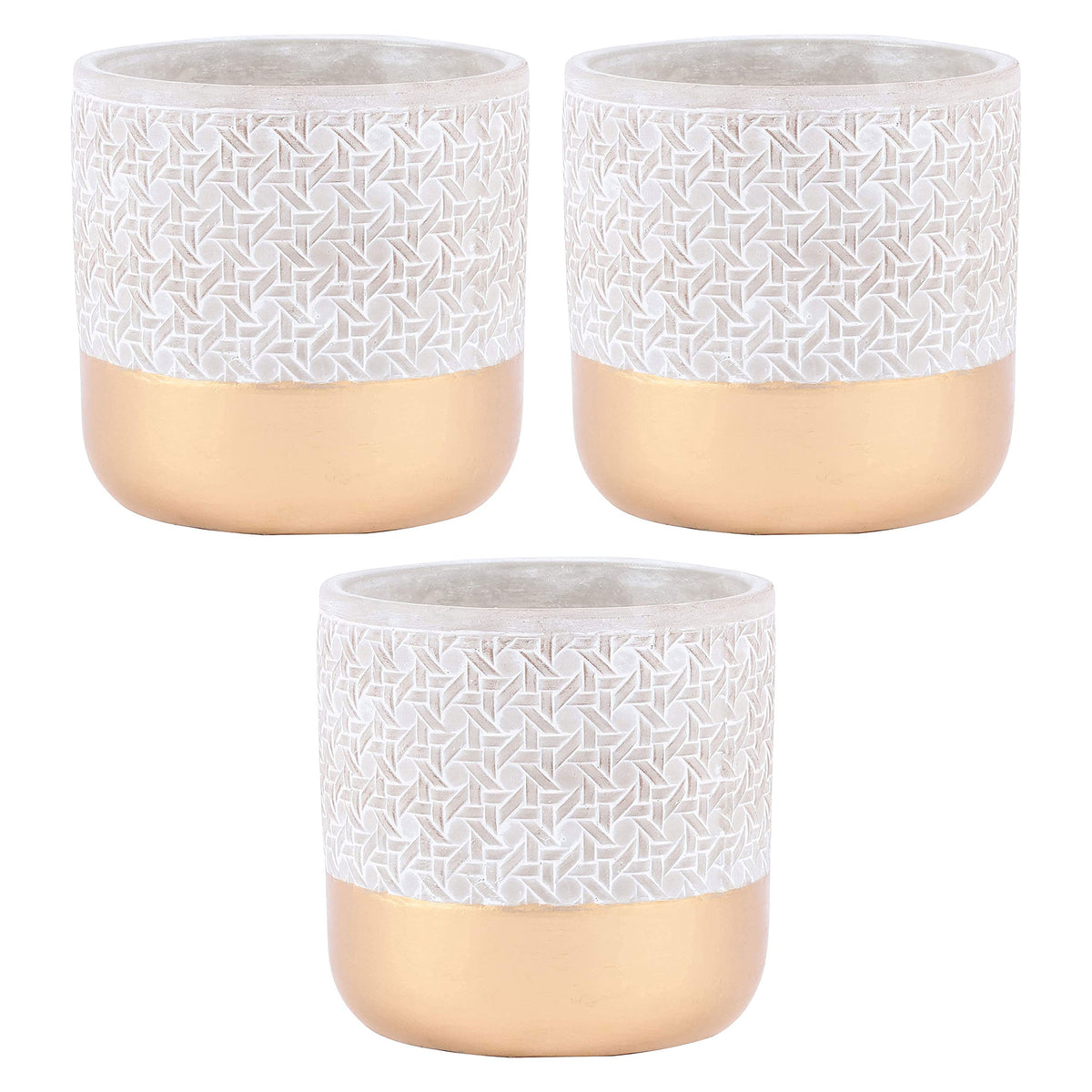 Inspirella 5.3 In Ceramic Round Geometric Plant Pots w/ Drainage Holes (3 Pack)