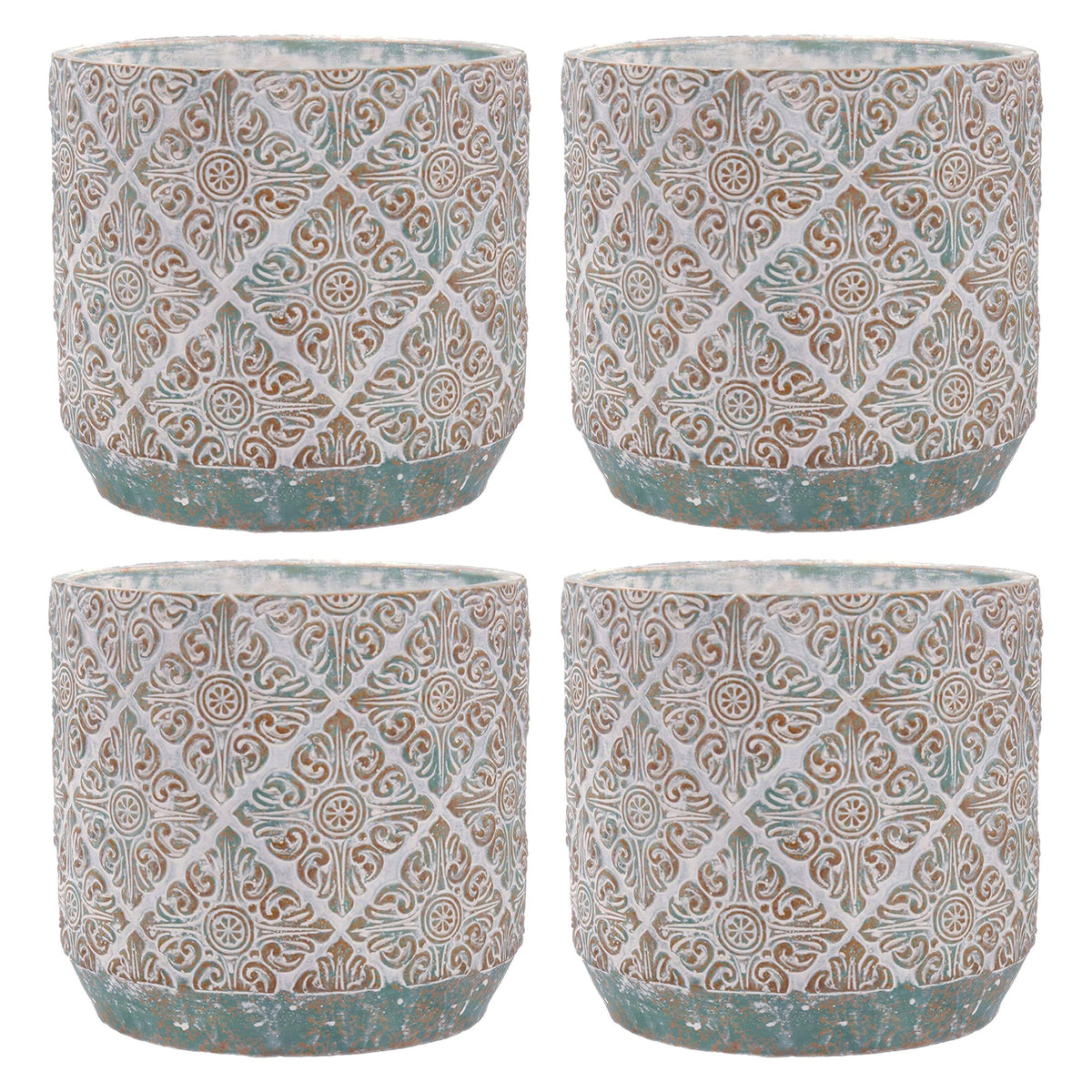 Inspirella 7.1 Inch Ceramic Round Colorful Plant Pots w/ Drainage Holes (4 Pack)
