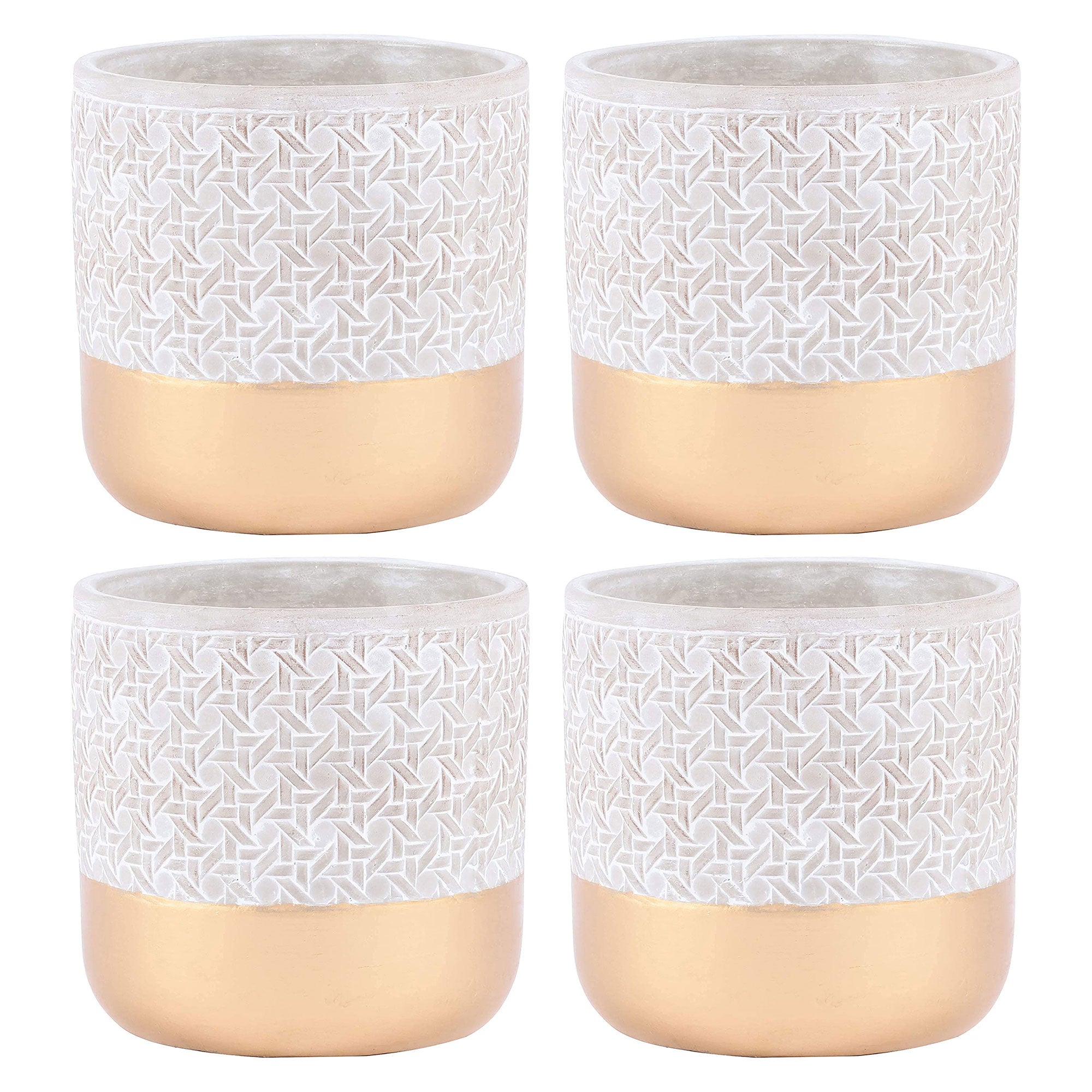 Inspirella 5.3 In Ceramic Round Geometric Plant Pots w/ Drainage Holes (4 Pack)