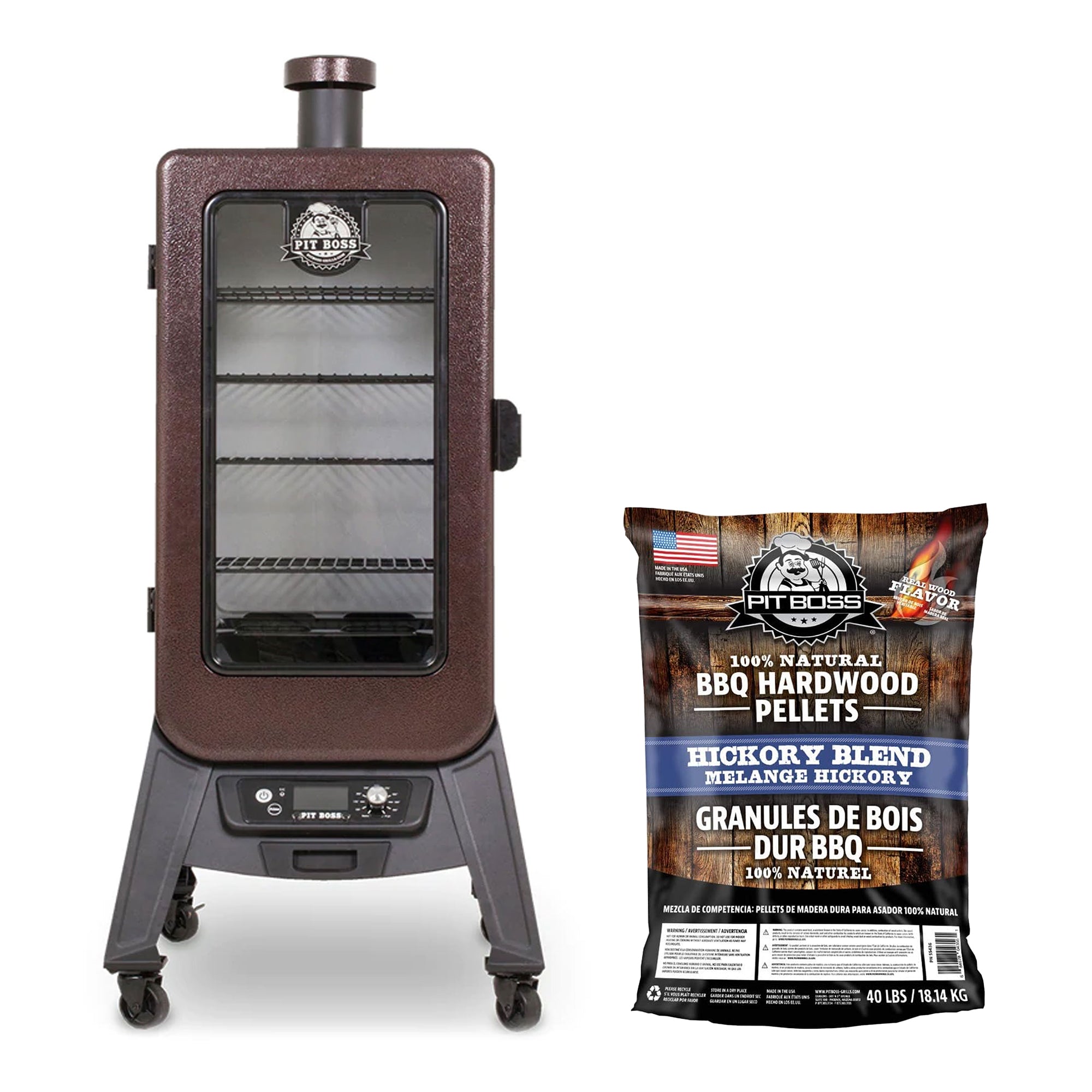 Pit Boss Copperhead 3 Series Wood Pellet Vertical Smoker & 40 Lb Hickory Pellets