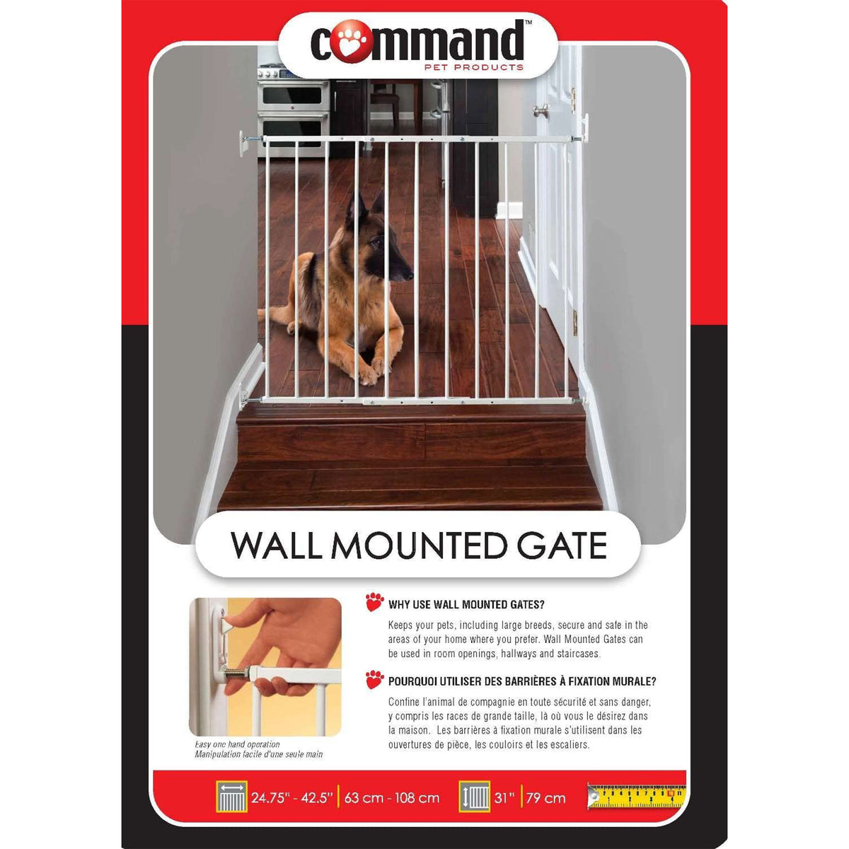 Command Pet Products PG5200 Wall Mounted Gate for Pets, 24.75-42.5 Inches, White - VMInnovations