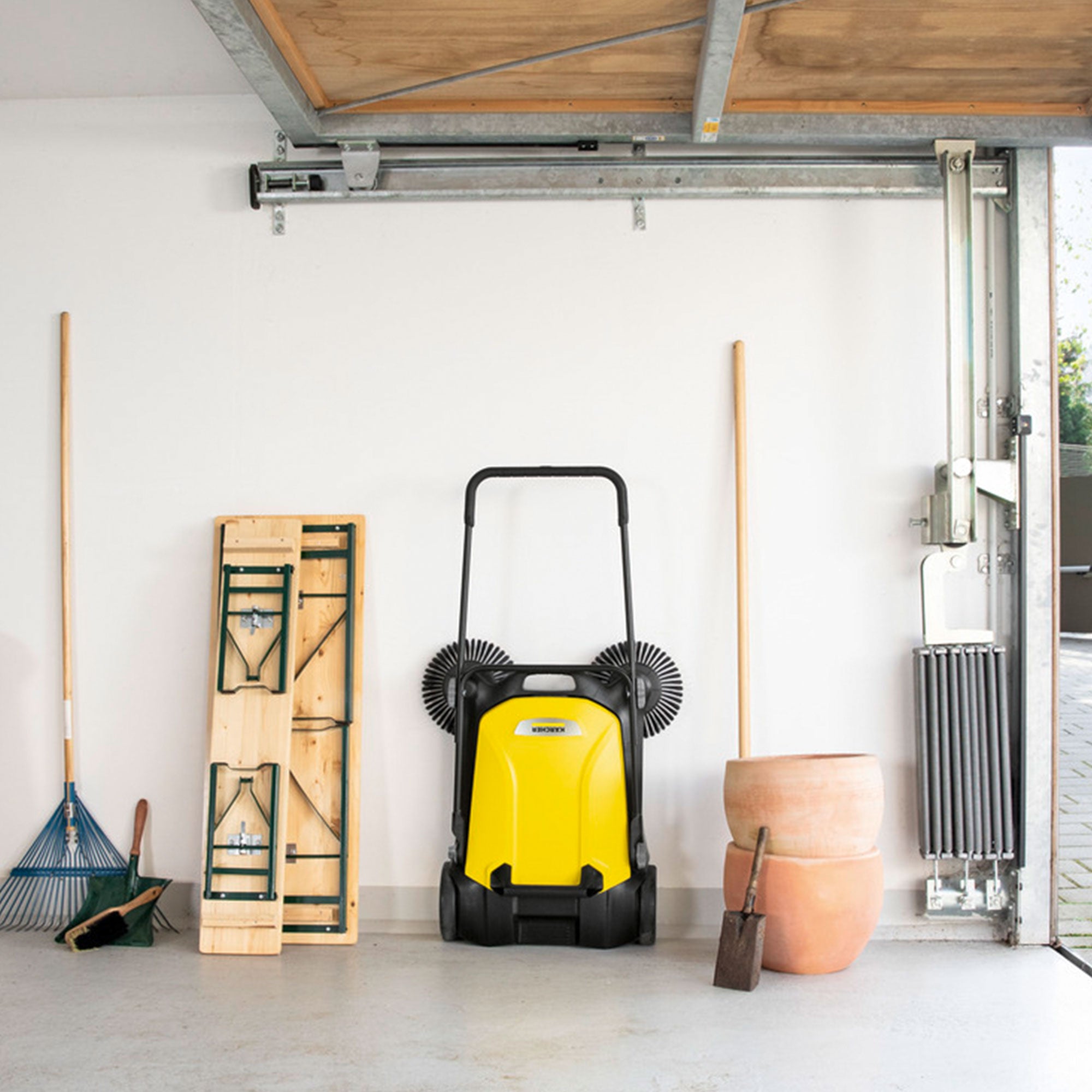 Karcher S 4 Twin Walk-Behind Outdoor Surface Sweeper w/ 26.8 Inch Sweeping Width