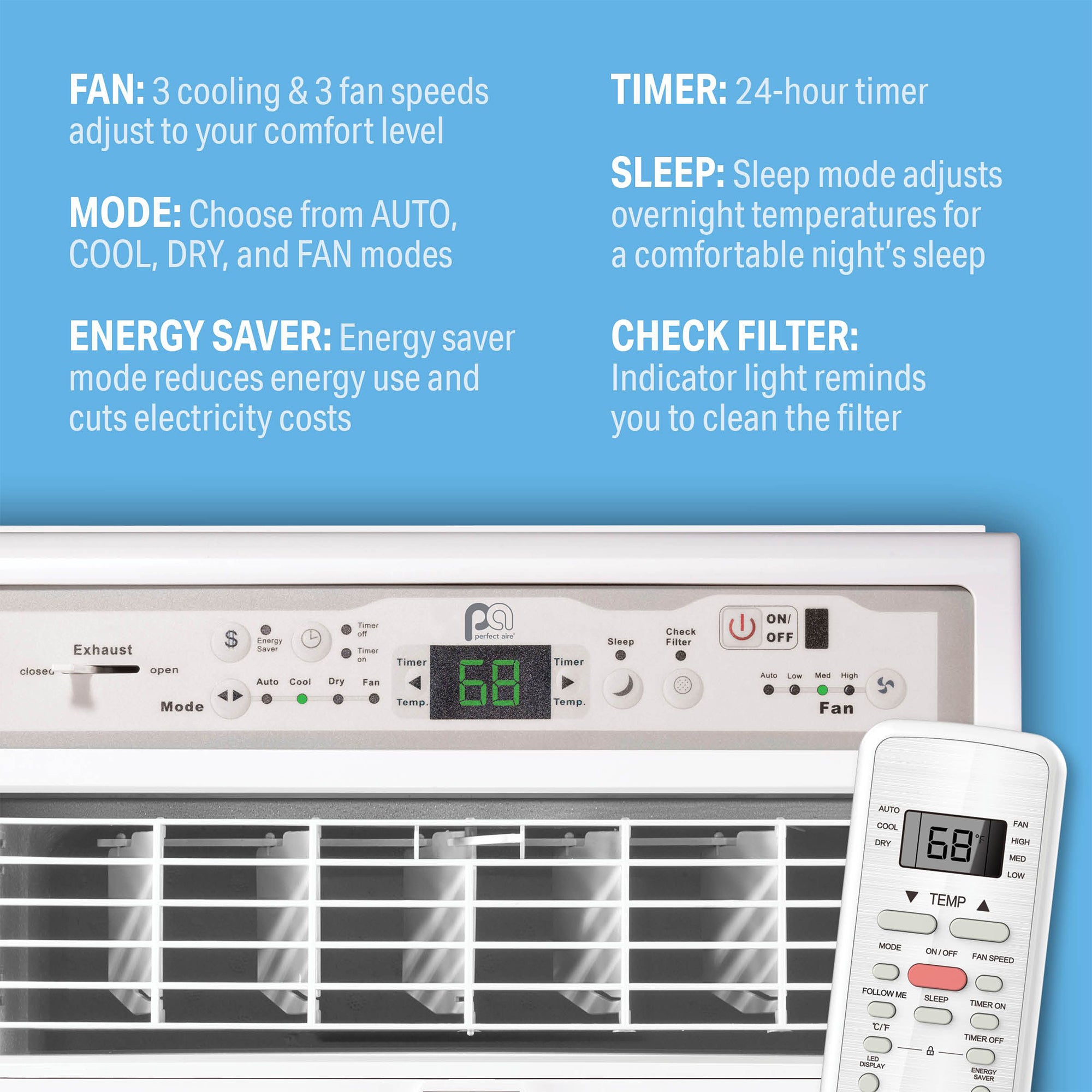 Perfect Aire 10,000 BTU Slider Air Conditioner w/ Remote, 450 Square Feet, Gray
