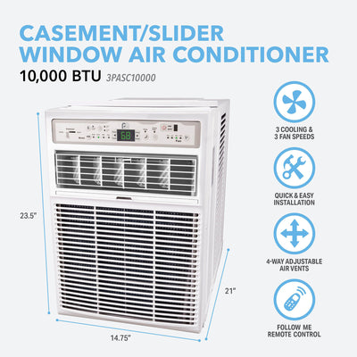 Perfect Aire 10,000 BTU Slider Air Conditioner w/ Remote, 450 Square Feet, Gray