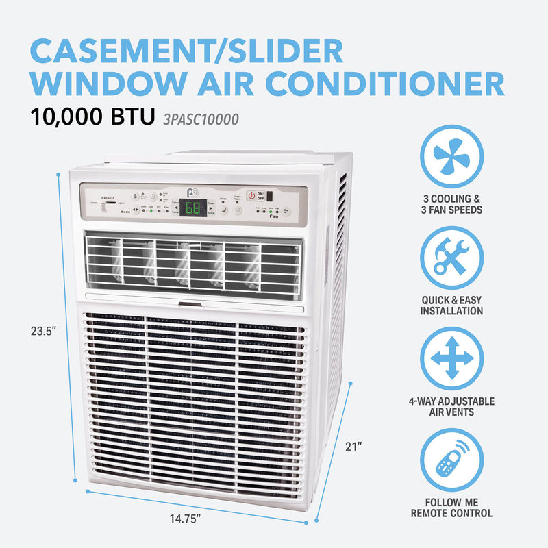 Perfect Aire 10,000 BTU Slider Air Conditioner w/ Remote, 450 Square Feet, Gray