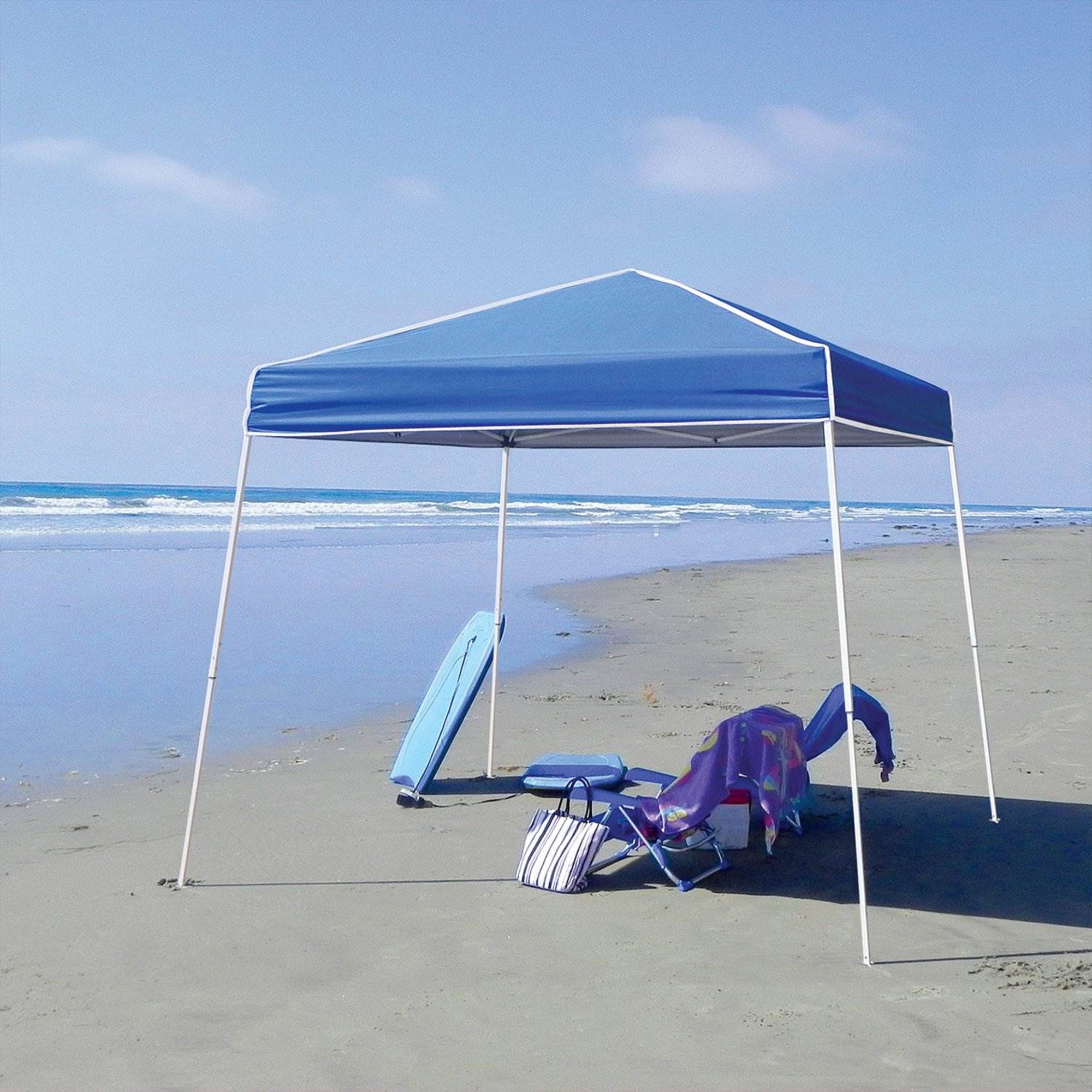 Z-Shade Push Button Angled Leg Tent with a 4 Pack of 5 Pound Leg Weights, Blue