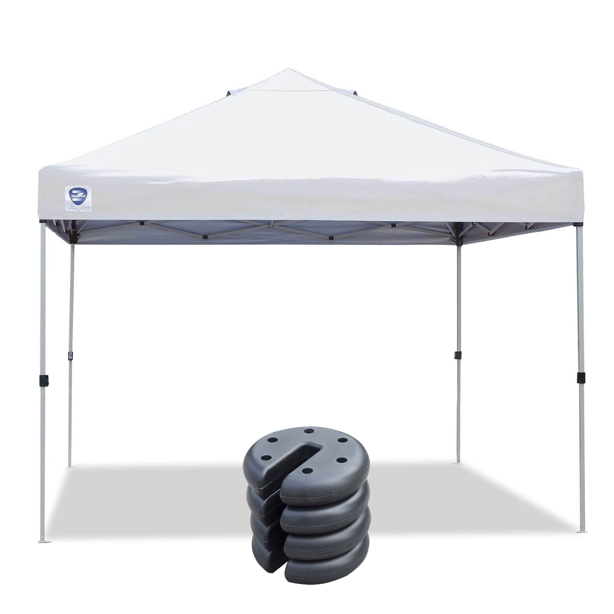 Z-Shade Push Button Straight Leg Tent w/ a 4 Pack of 5 Pound Leg Weights, White