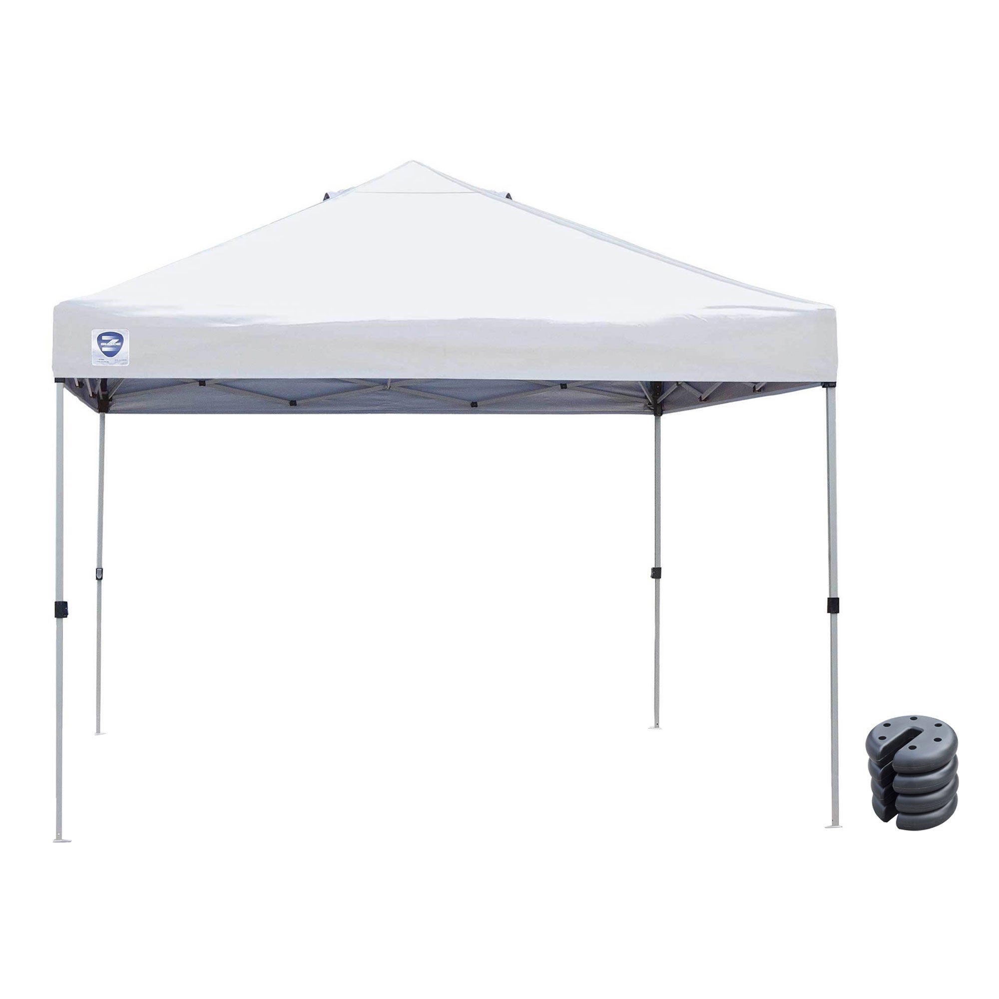 Z-Shade Push Button Angled Leg Tent with a 4 Pack of 5 Pound Leg Weights, White