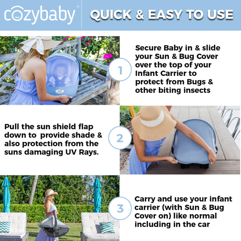 CozyBaby Combo Pack w/ Sun & Bug Cover and Lightweight Summer Cozy Cover, Pink