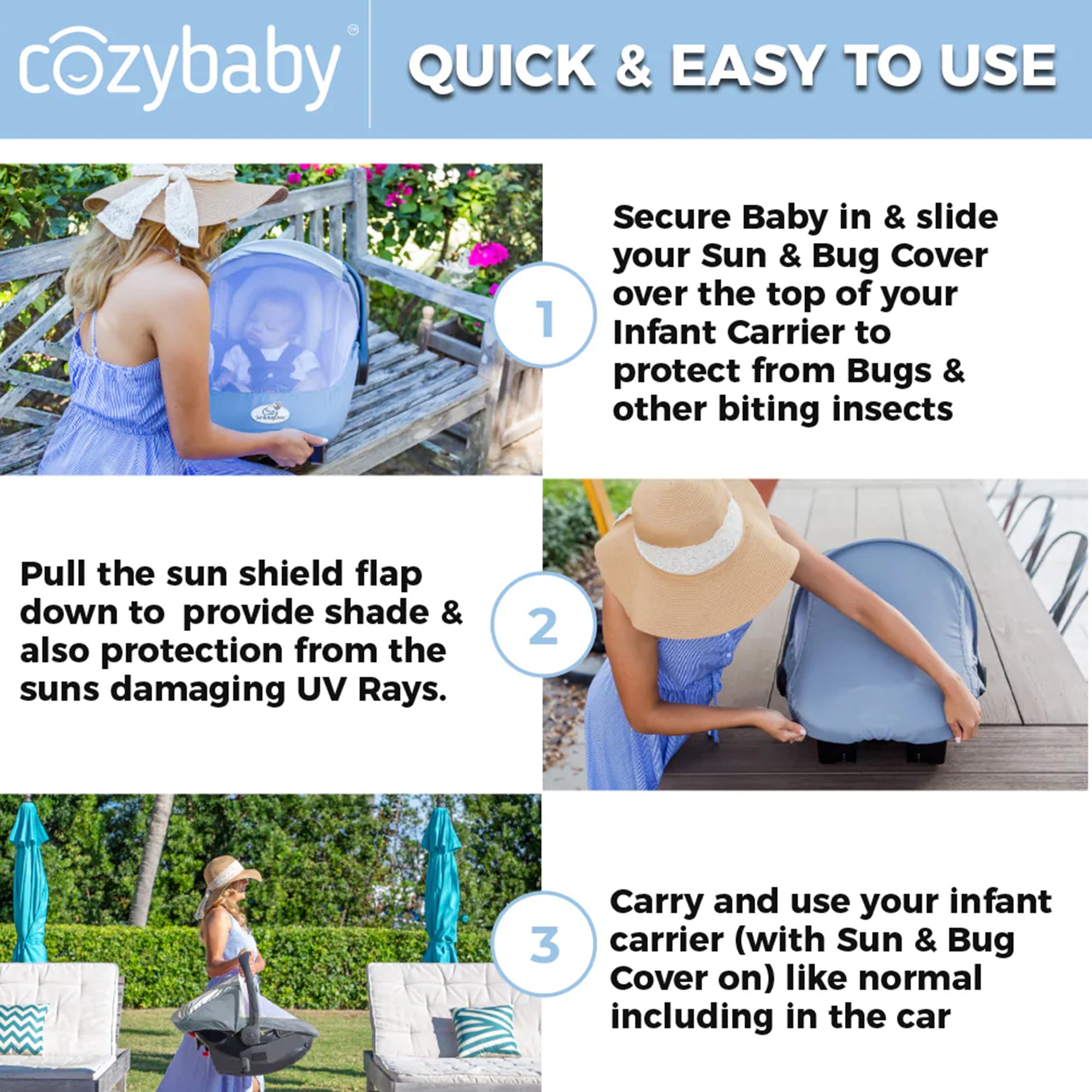 CozyBaby Combo Pack w/Sun & Bug Cover & Lightweight Summer Cozy Cover (Open Box) - VMInnovations