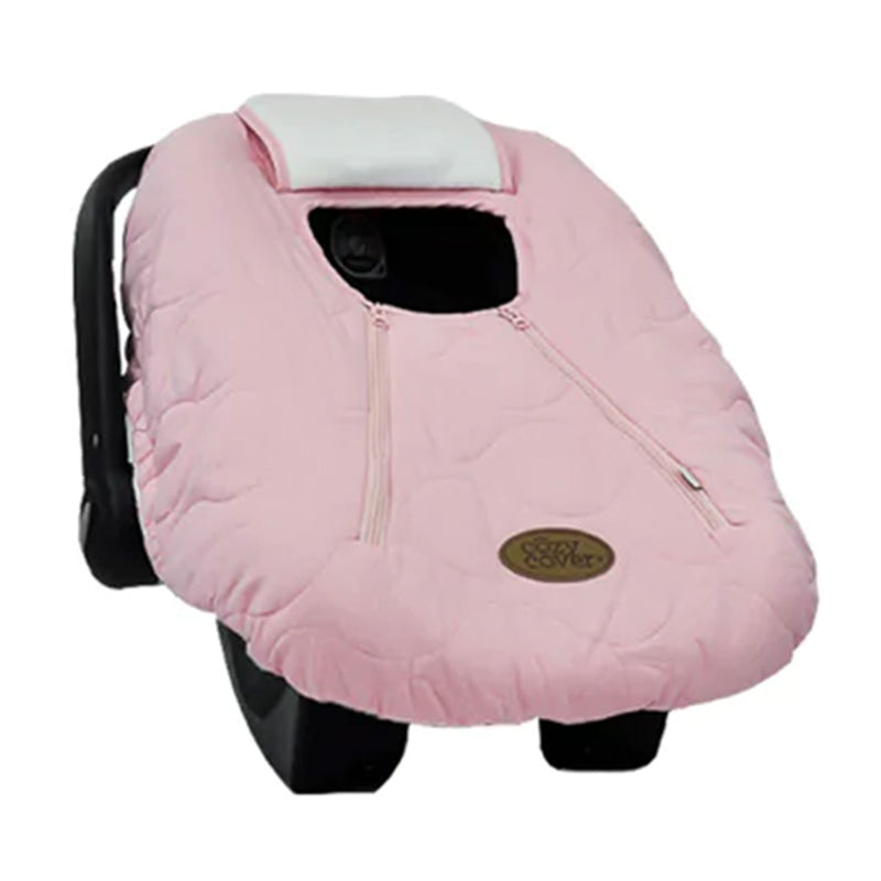 CozyBaby Quilted Infant Car Seat Cover with Dual Zippers and Elastic Edge, Pink