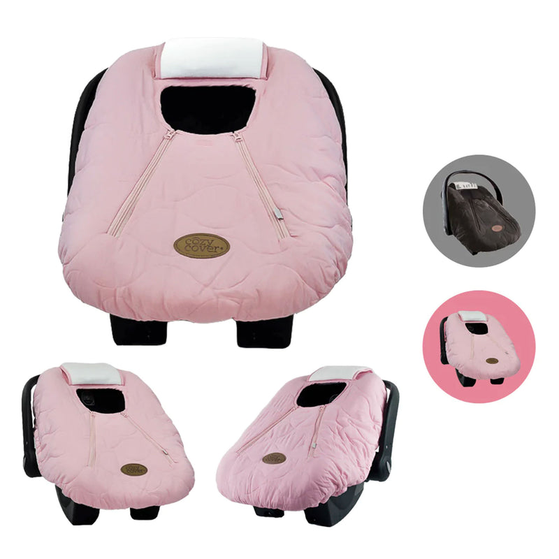 CozyBaby Quilted Infant Car Seat Cover with Dual Zippers and Elastic Edge, Pink