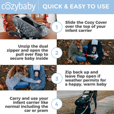 CozyBaby Original Infant Car Seat Cover w/Dual Zippers & Elastic Edge (Open Box)
