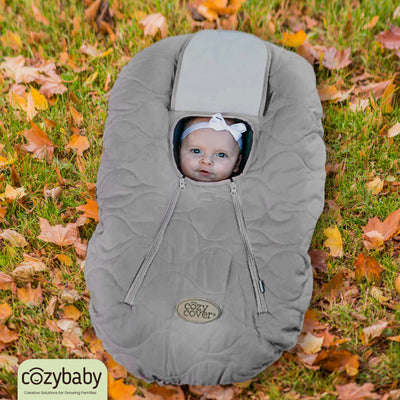 CozyBaby Quilted Infant Car Seat Cover with Dual Zippers and Elastic Edge, Gray