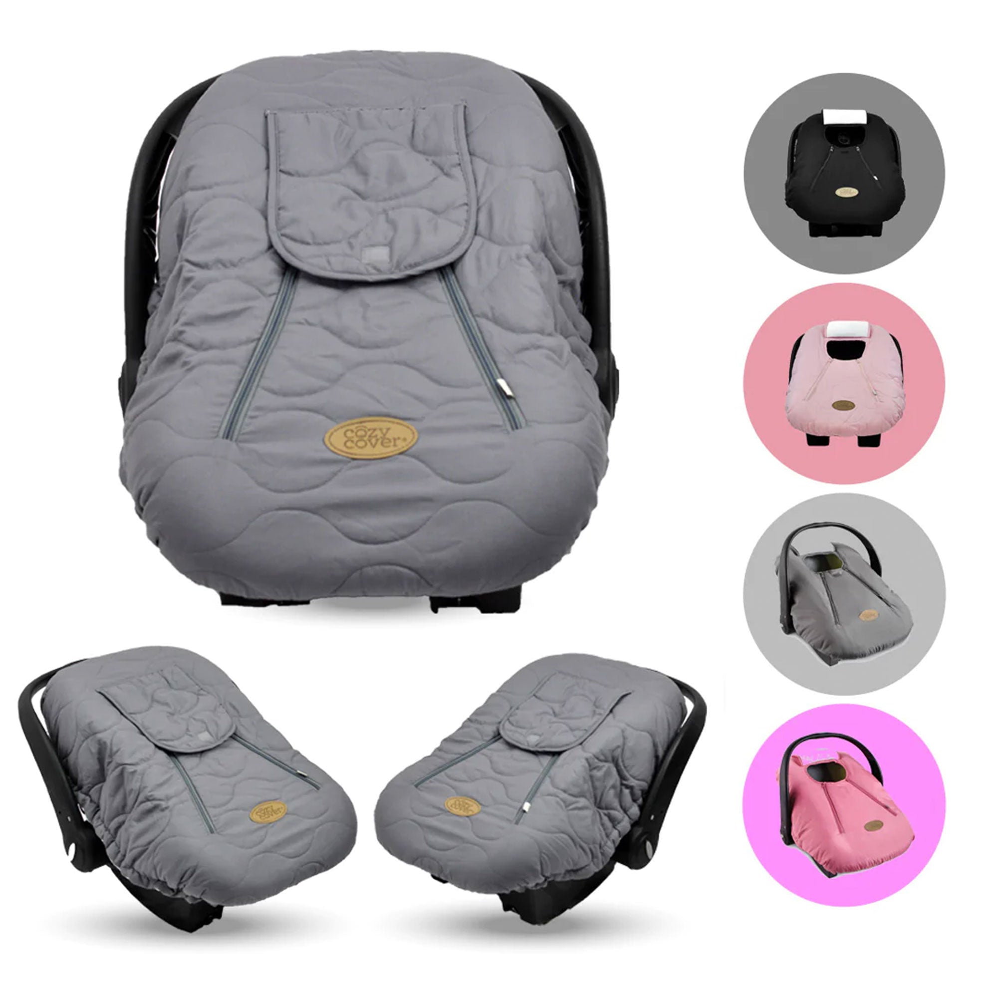 CozyBaby Quilted Infant Car Seat Cover with Dual Zippers and Elastic Edge, Gray - VMInnovations