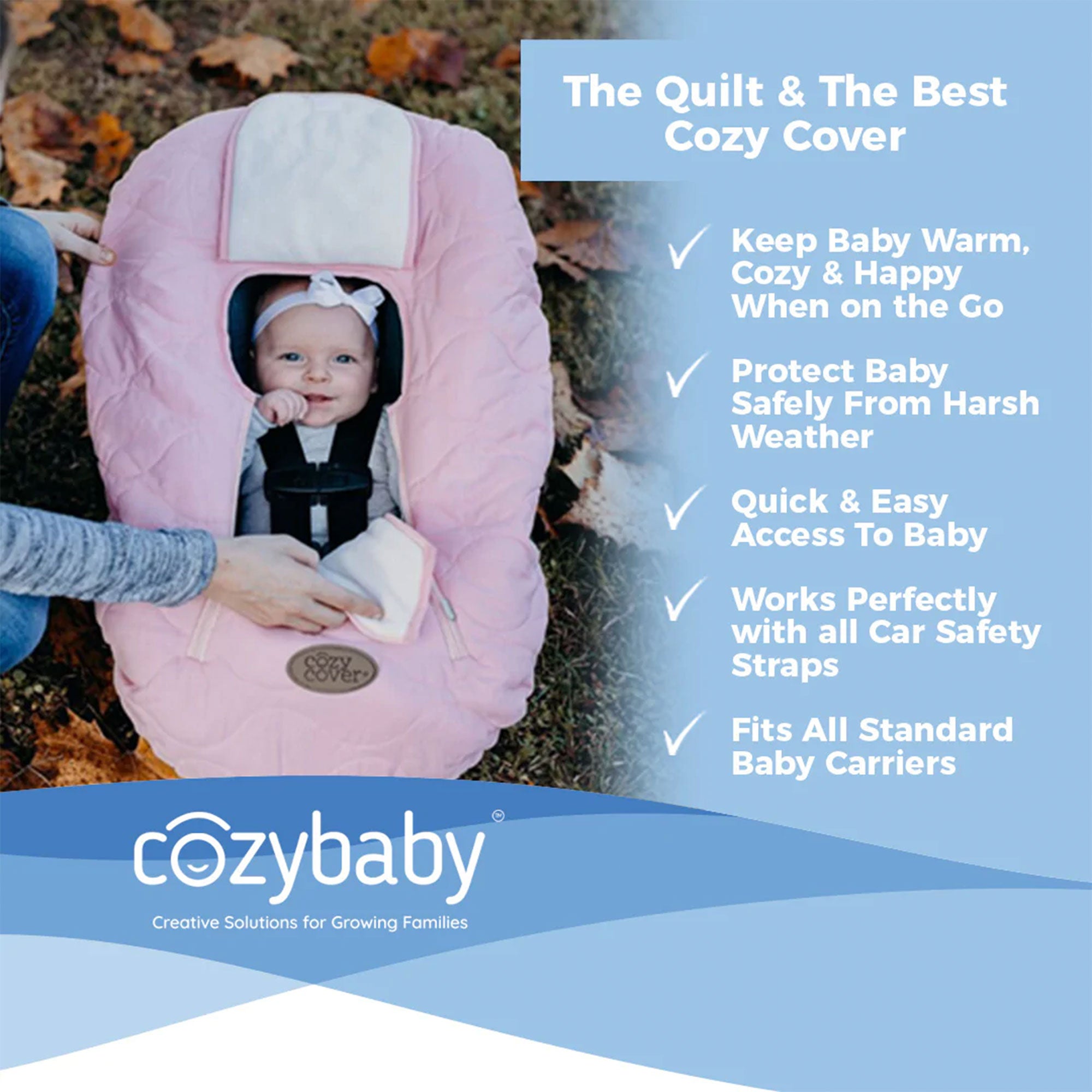 CozyBaby Quilted Infant Car Seat Cover with Dual Zippers and Elastic Edge, Gray - VMInnovations