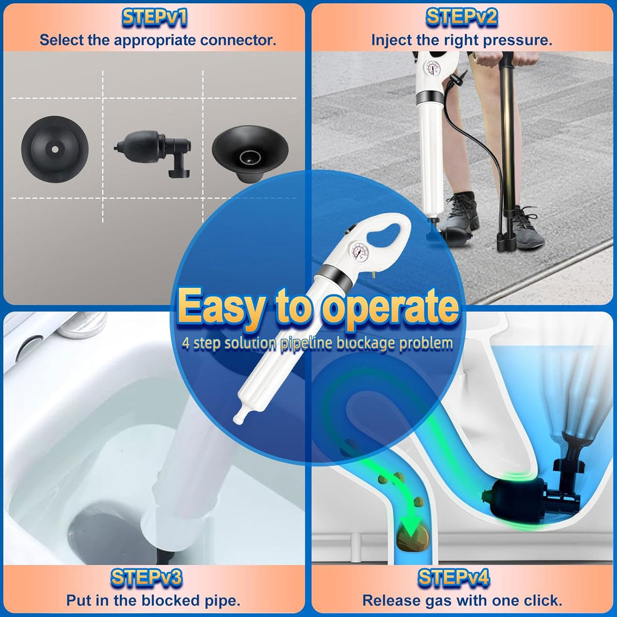 FEIYABDF Electric High Pressure Toilet Plunger for Unclogging Pipes (Open Box)