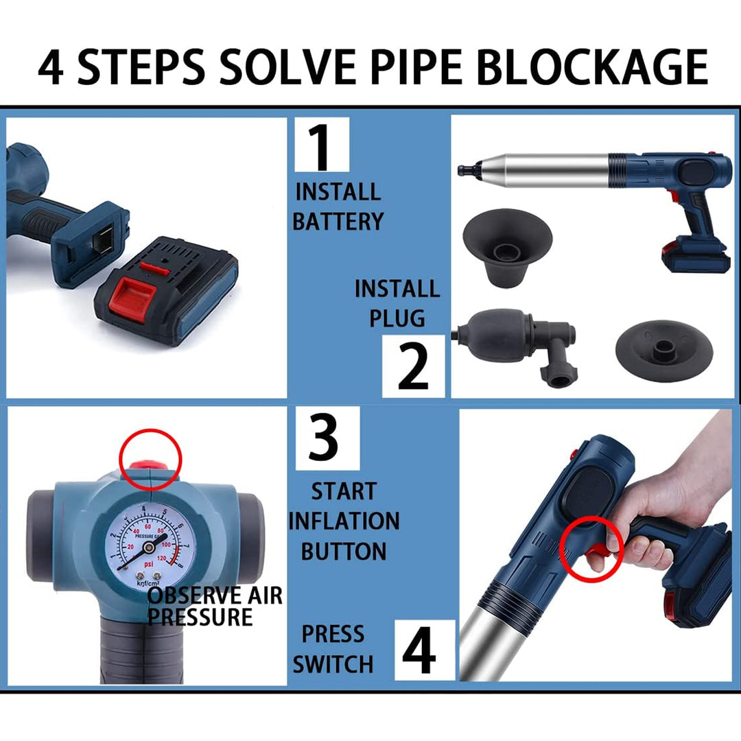 FEIYABDF Electric Rechargeable High Pressure Pipe Unclogging Air Gun Plunger - VMInnovations