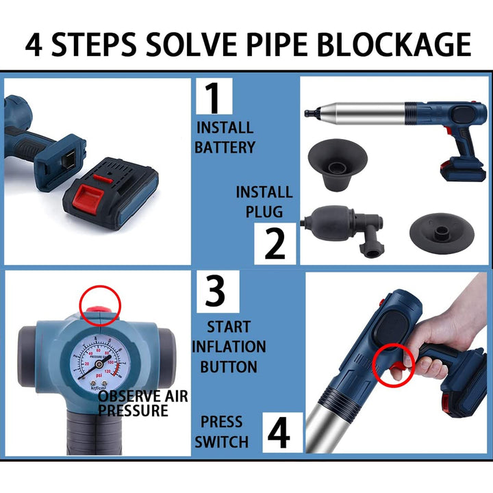 FEIYABDF Electric Rechargeable High Pressure Pipe Unclogging Air Gun Plunger - VMInnovations