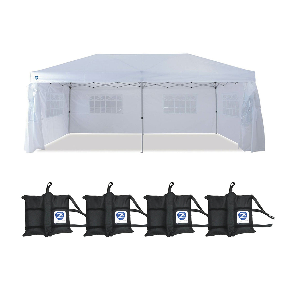 Z-Shade 20 x 10 Foot Pop Up Canopy Tent, White & Leg Wrap Weight Bags, Set of 4