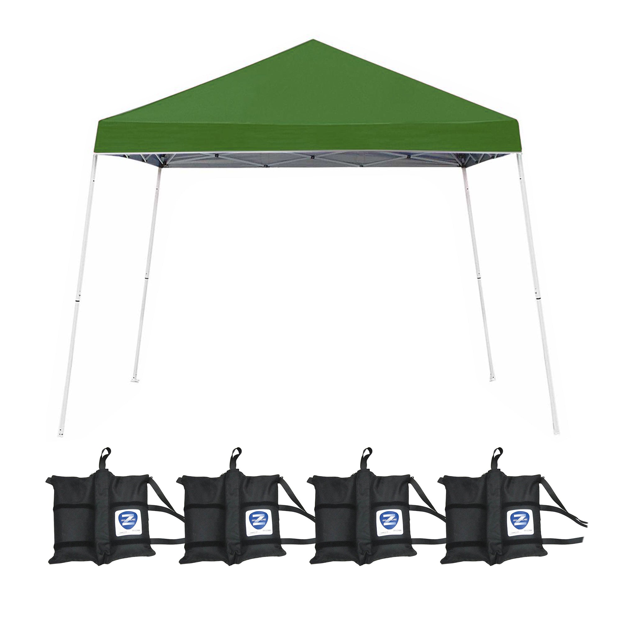 Z Shade 10x10 Ft Angled Leg Canopy Tent, Green & Leg Wrap Weight Bags, Set of 4