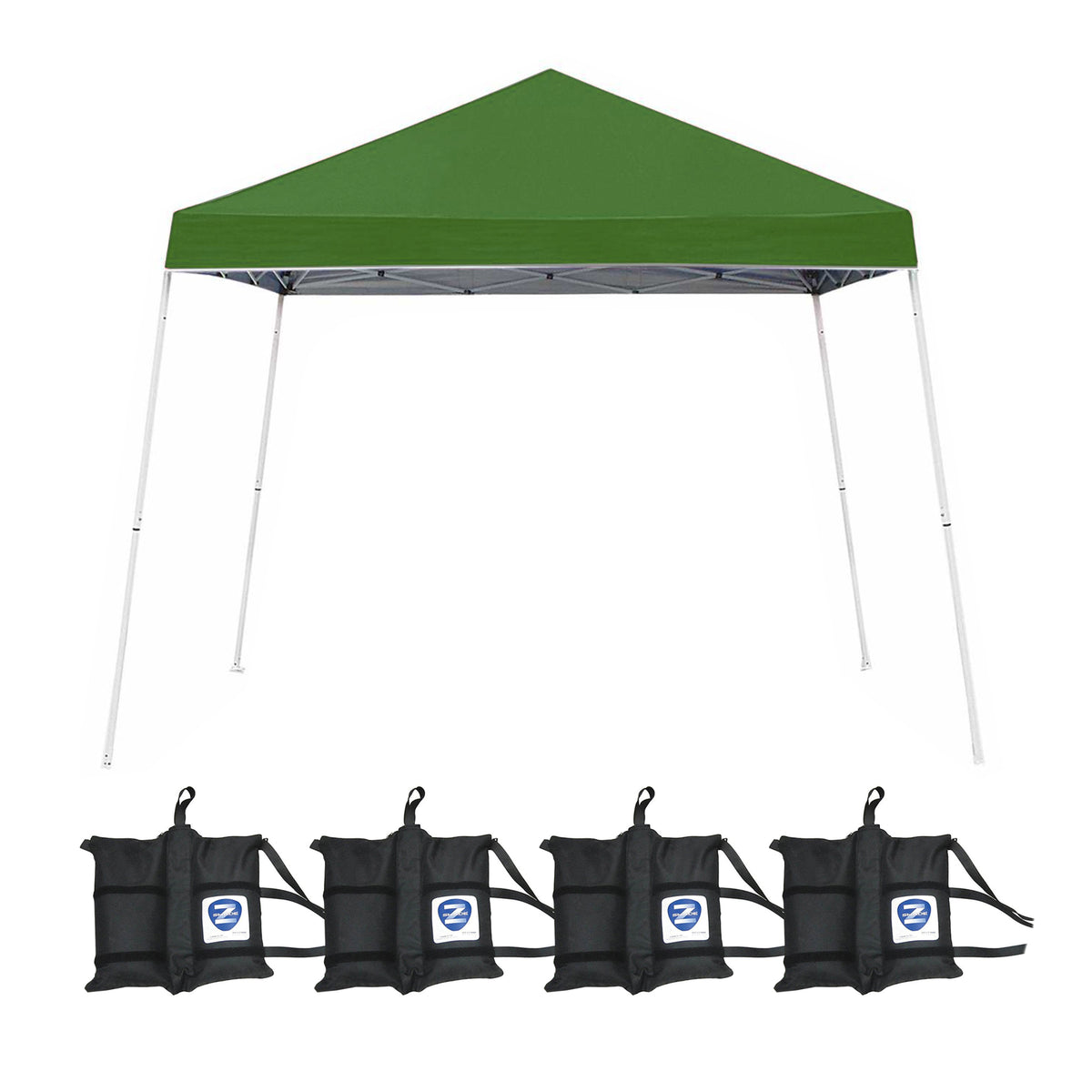 Z Shade 10x10 Ft Angled Leg Canopy Tent, Green & Leg Wrap Weight Bags, Set of 4