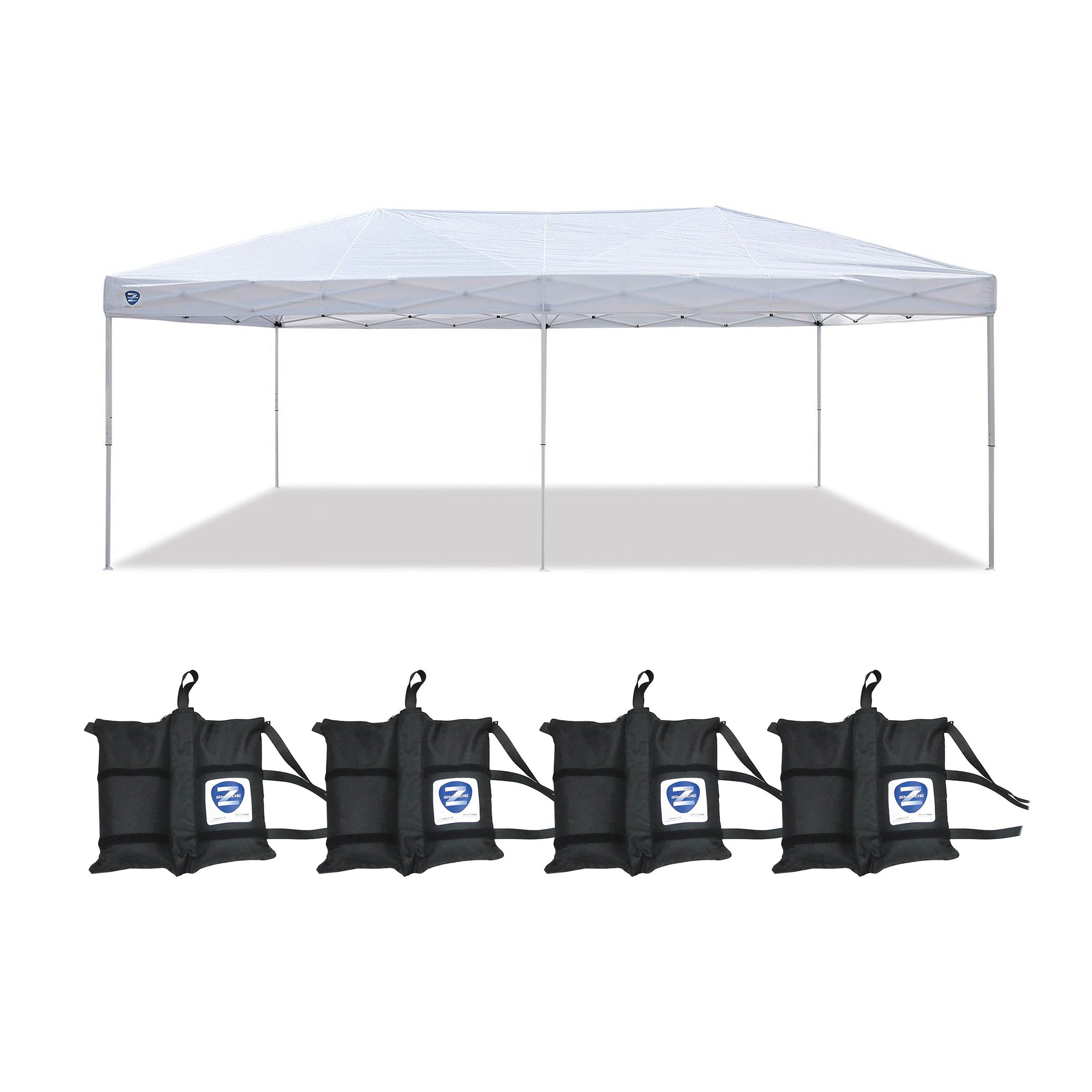 Z-Shade 20 x 10 Ft Everest Pop Up Canopy, White & Leg Wrap Weight Bags, Set of 4