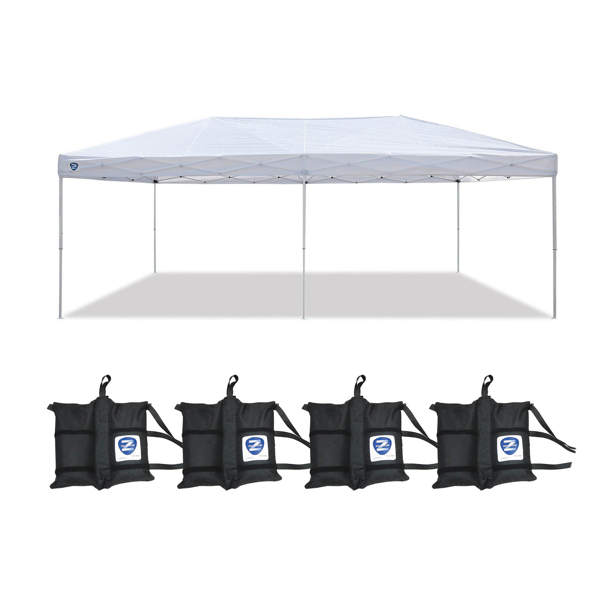 Z-Shade 20 x 10 Ft Everest Pop Up Canopy, White & Leg Wrap Weight Bags, Set of 4