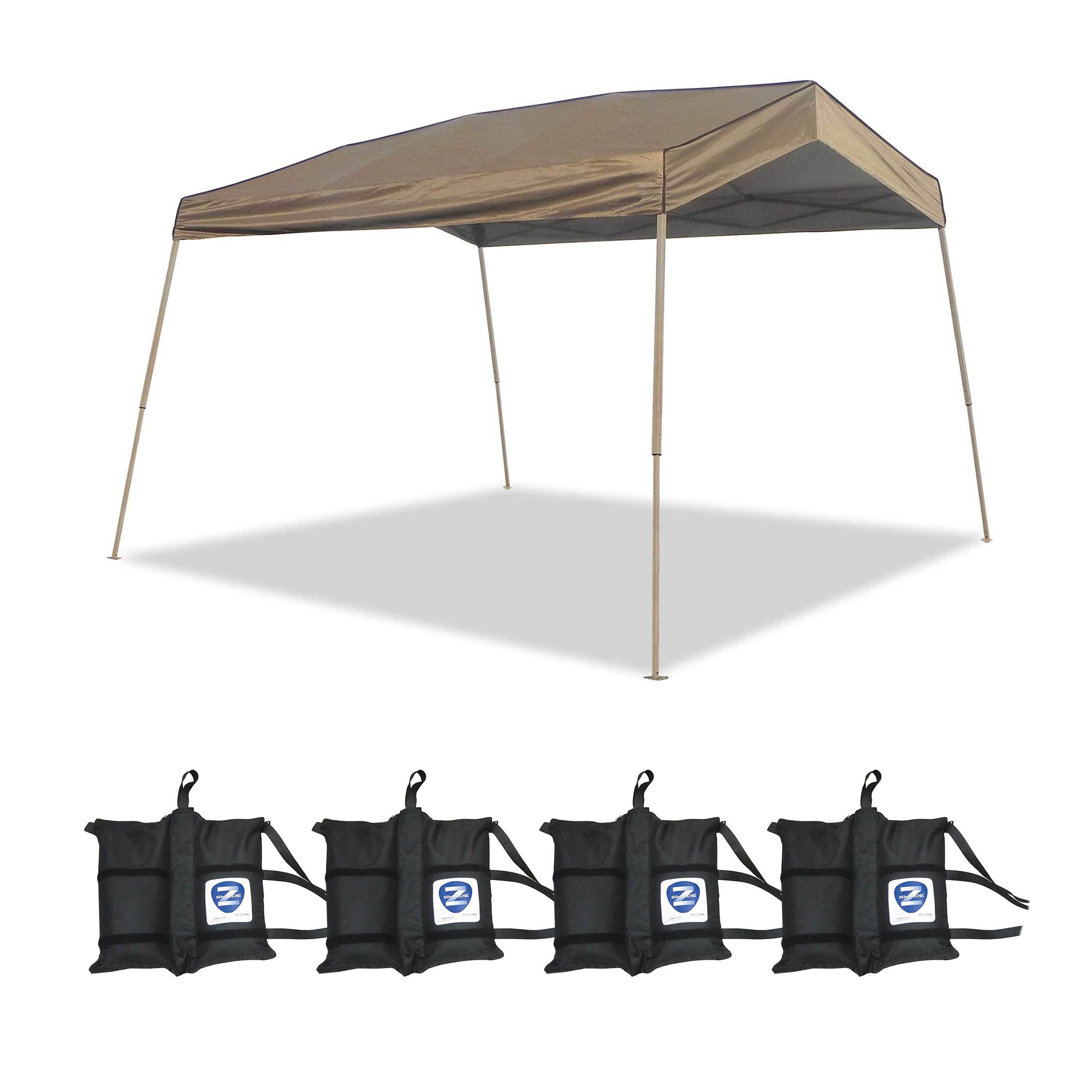 Z-Shade 12 x 14 Foot Outdoor Shade Canopy and Wrap-Around Leg Weight Bags, Tan - VMInnovations
