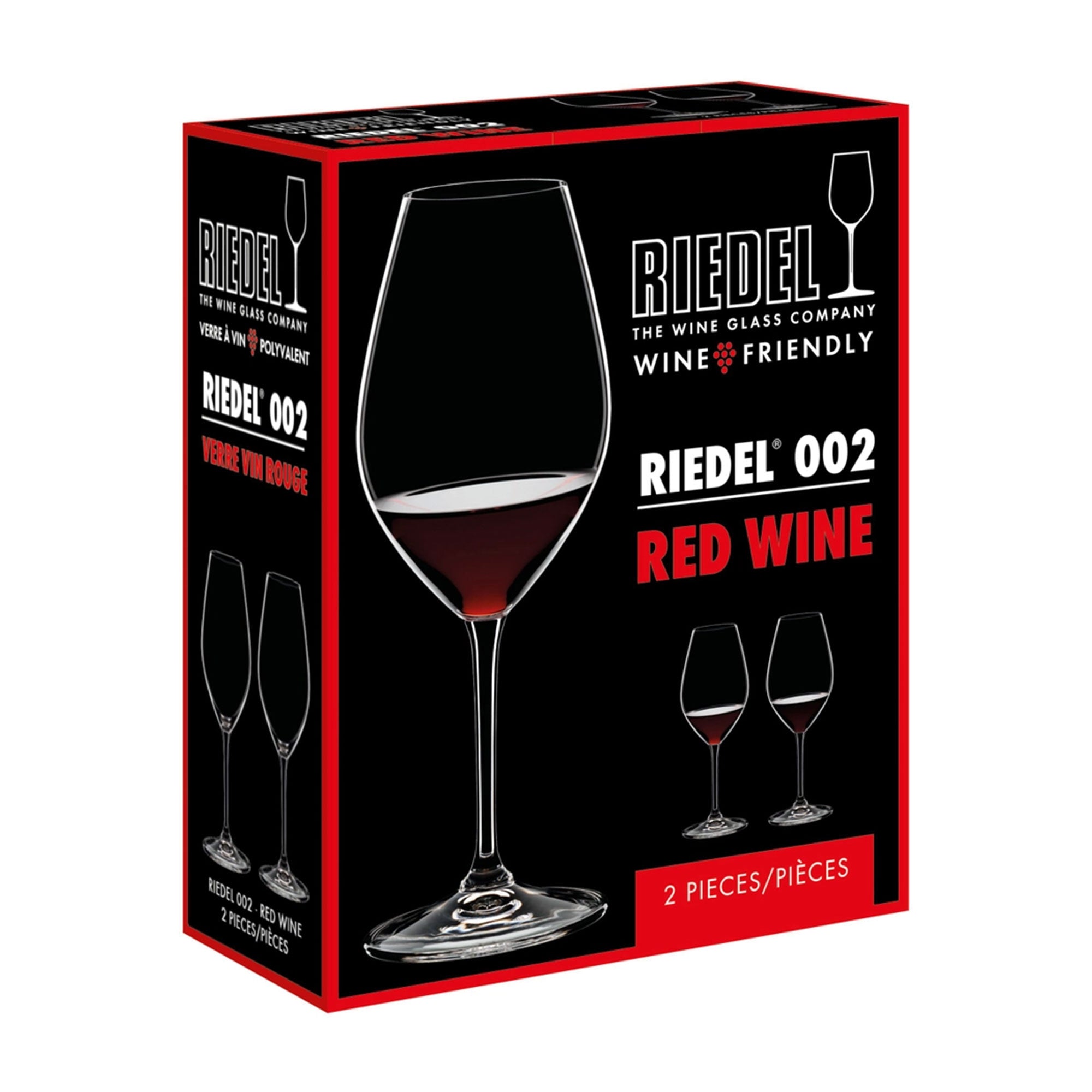 Riedel Wine Friendly Riedel 002, Red Wine Stemmed Crystal Glasses, 2 Pieces (Open Box)