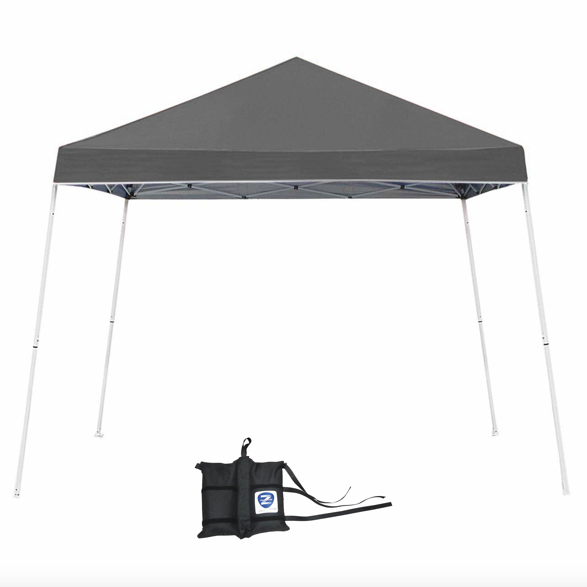 Z-Shade 10 x 10 Foot Angled Leg Tent w/ a 4 Pack of Heavy Duty Weight Bags, Gray