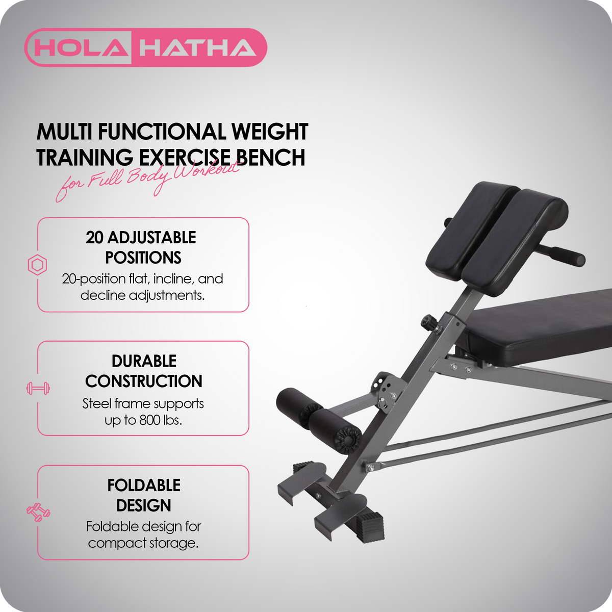 HolaHatha Multi Functional Weight Training Exercise Bench for Full Body Workout