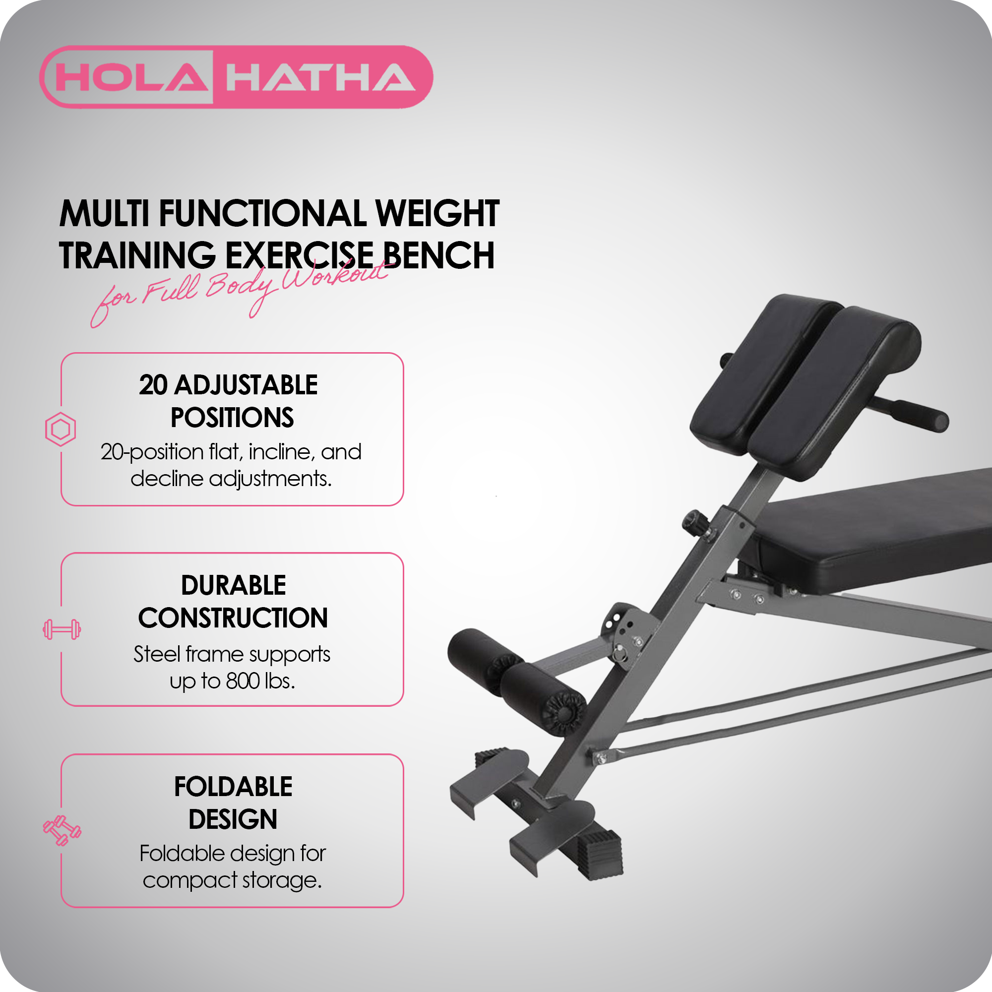 HolaHatha Multi Functional Weight Training Exercise Bench for Full Body Workout