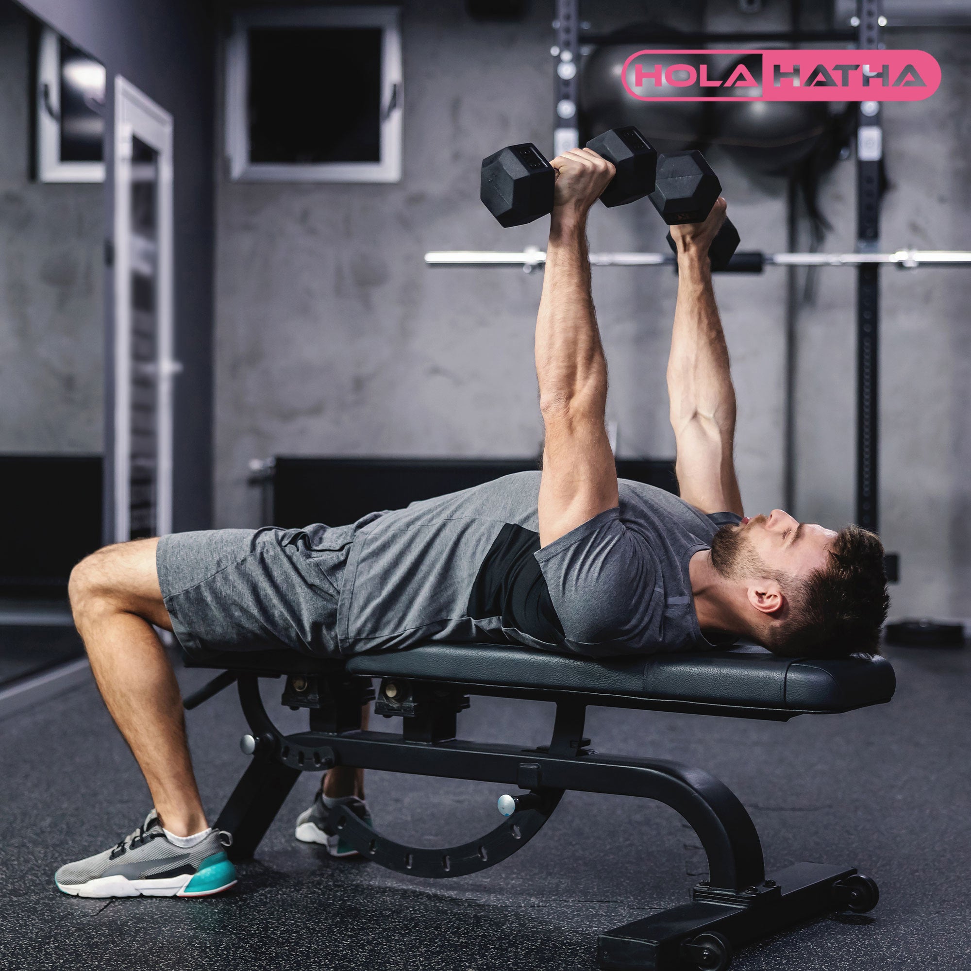 HolaHatha 10, 15, 25, 30 & 35 Lb Hexagonal Dumbbell Weight Set w/ Rack, Black - VMInnovations