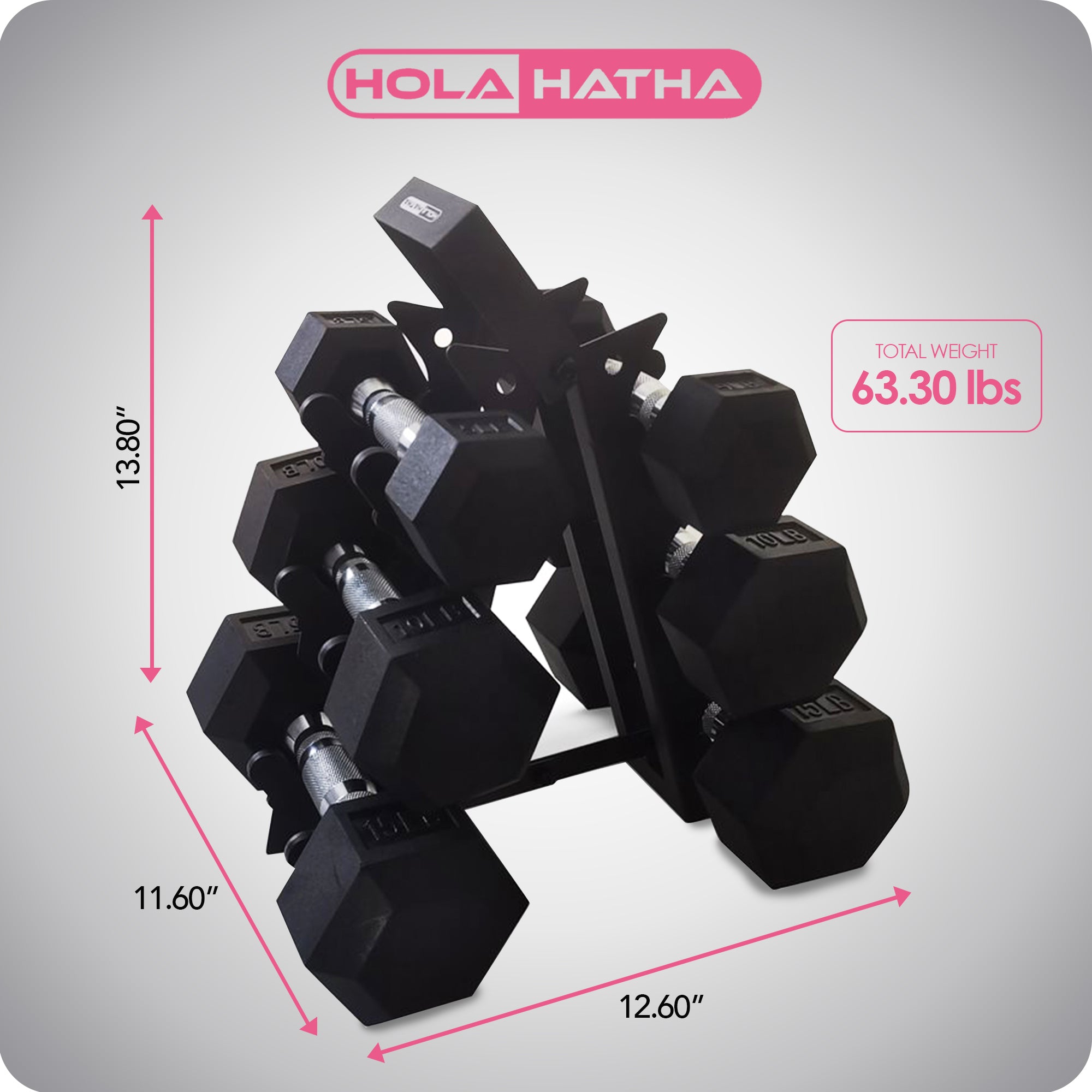 HolaHatha Hexagonal Dumbbell Free Hand Weight Set w/Rack (Used) - VMInnovations