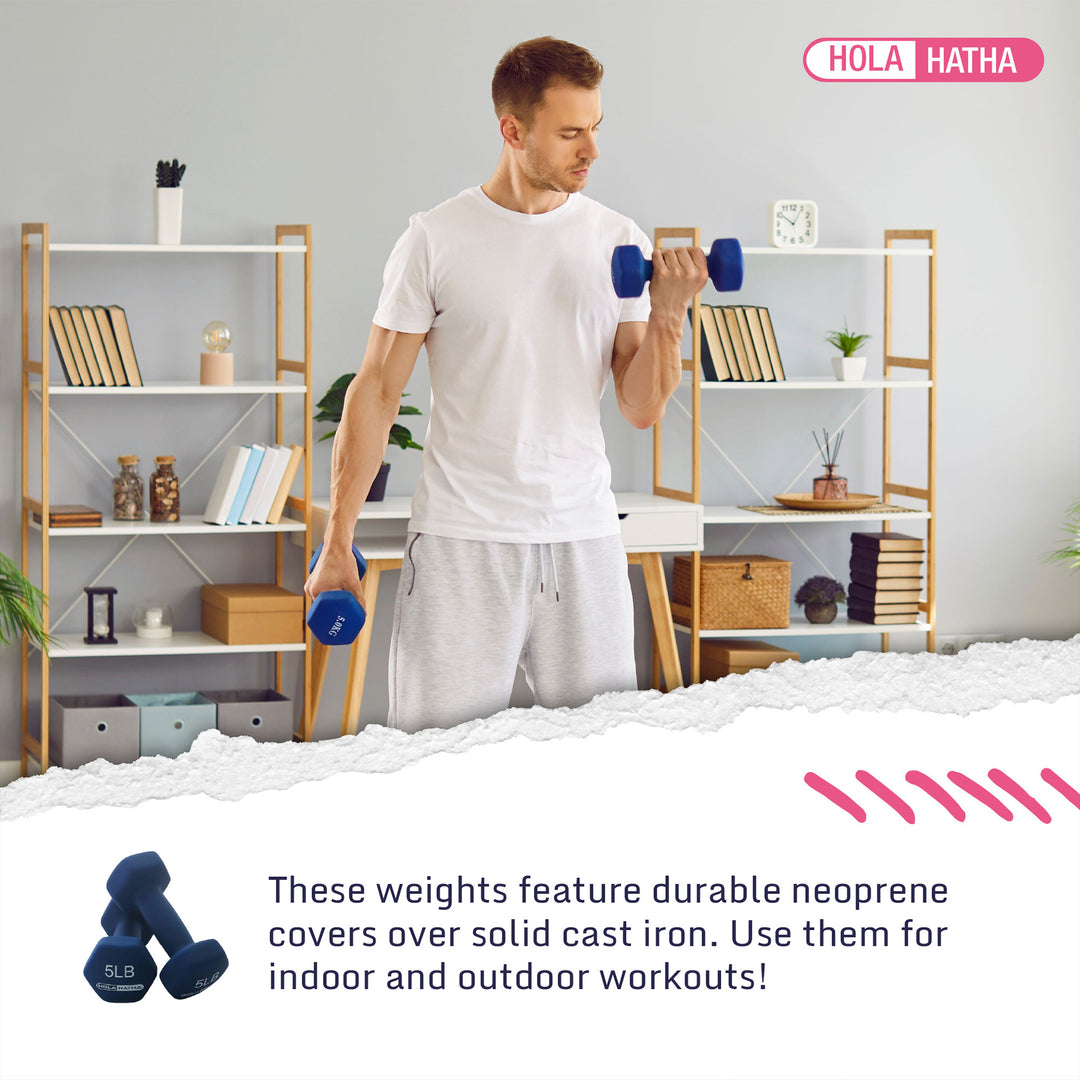 HolaHatha 2, 3, & 5 Lb Neoprene Dumbbell Free Hand Weight Set w/ Rack, Red/Blue - VMInnovations