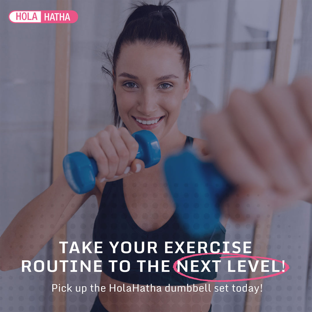 HolaHatha 2, 3, & 5 Lb Neoprene Dumbbell Free Hand Weight Set w/ Rack, Red/Blue - VMInnovations