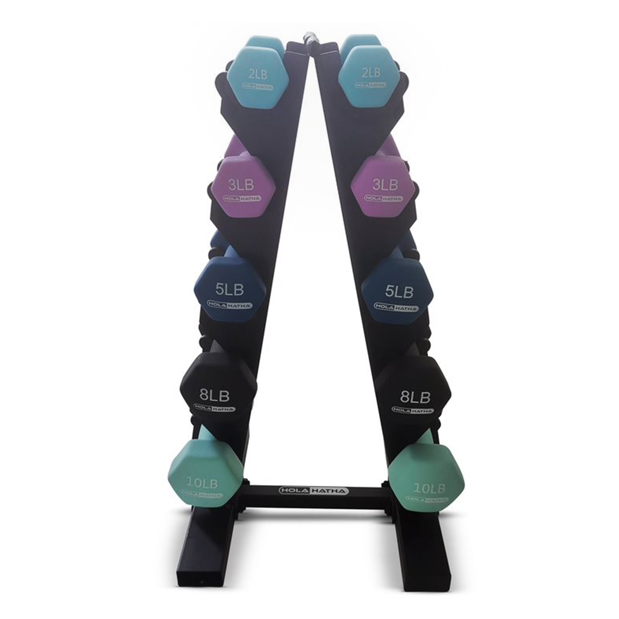 HolaHatha 2, 3, 5, 8, 10 Lb Neoprene Dumbbell Free Weight Set w/ Rack (Open Box) - VMInnovations
