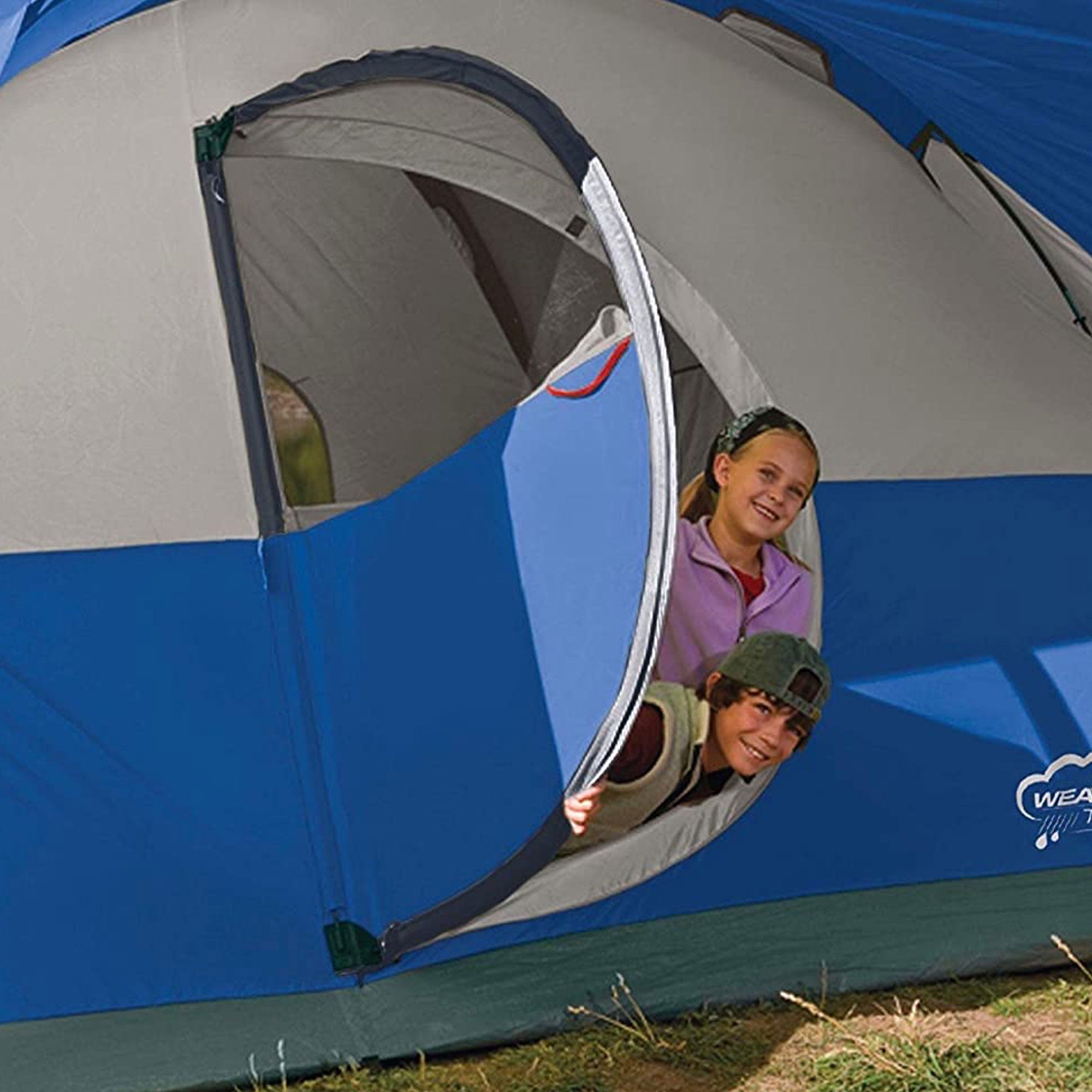 Coleman Montana 8 Person Cabin Camping Tent with Hinged Door, Blue (Open Box) - VMInnovations